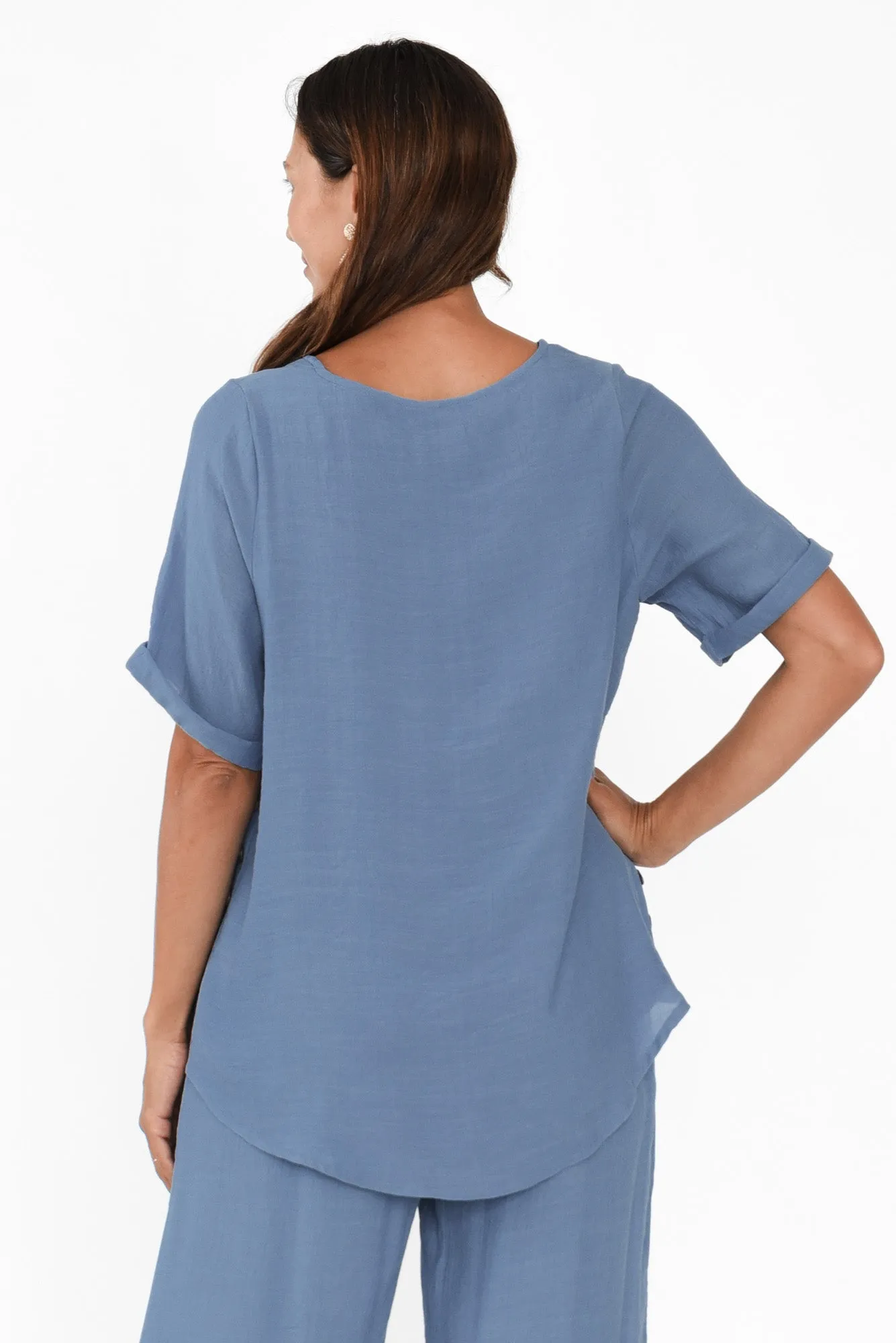 Nettie Blue Cotton Blend Button Top sold by Blue Bungalow product image thumbnail 4