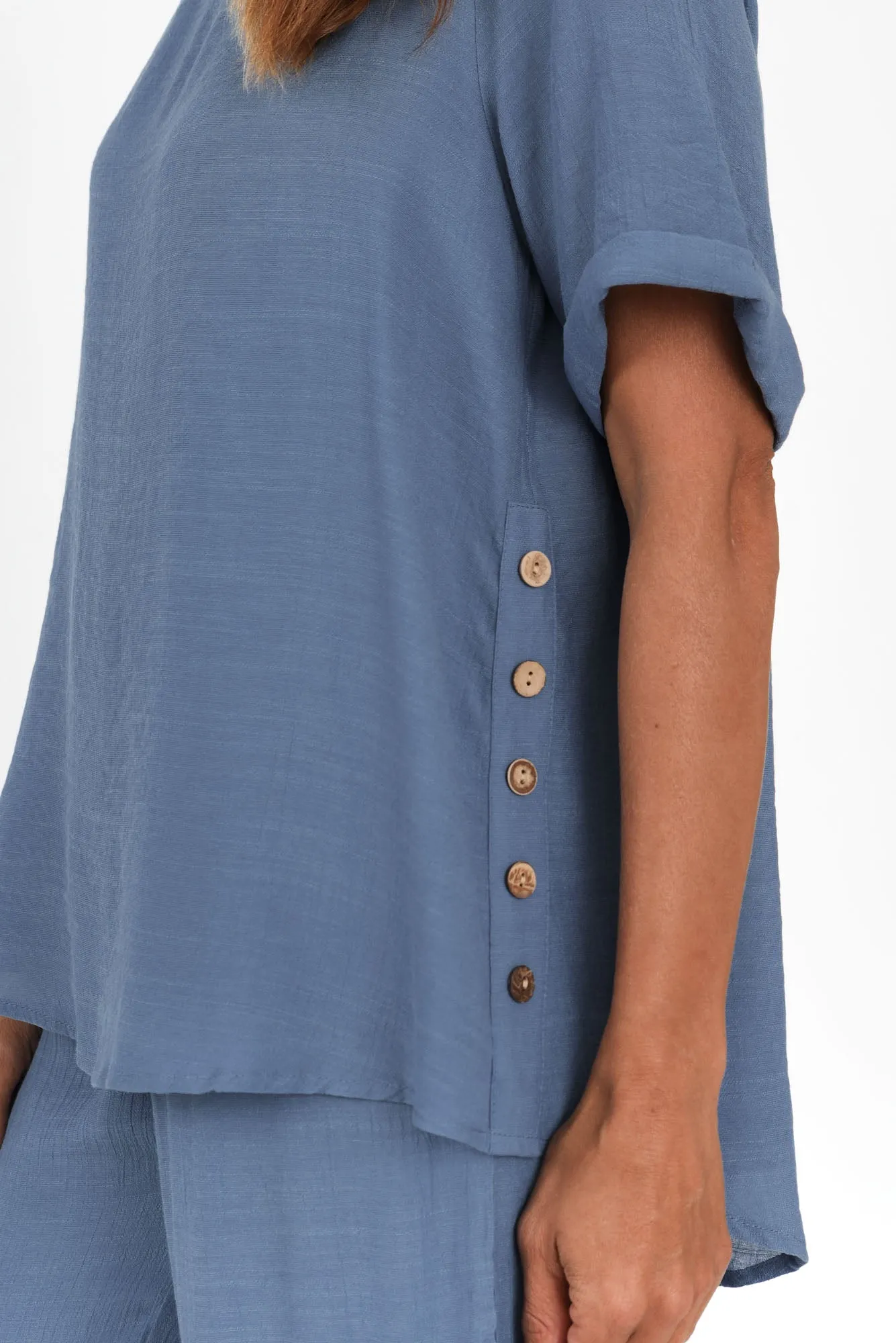 Nettie Blue Cotton Blend Button Top sold by Blue Bungalow product image thumbnail 5