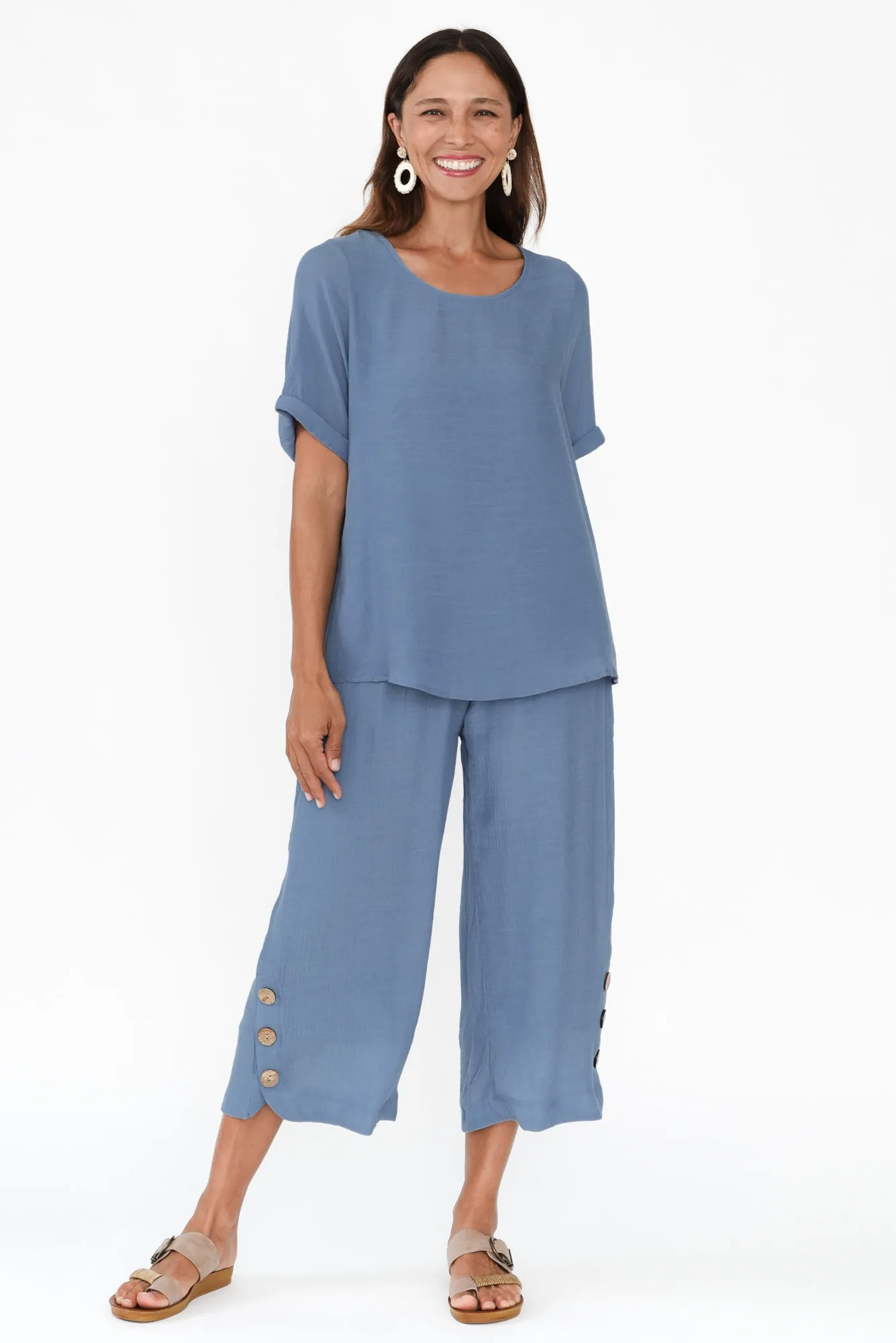 Nettie Blue Cotton Blend Button Top sold by Blue Bungalow product image thumbnail 2