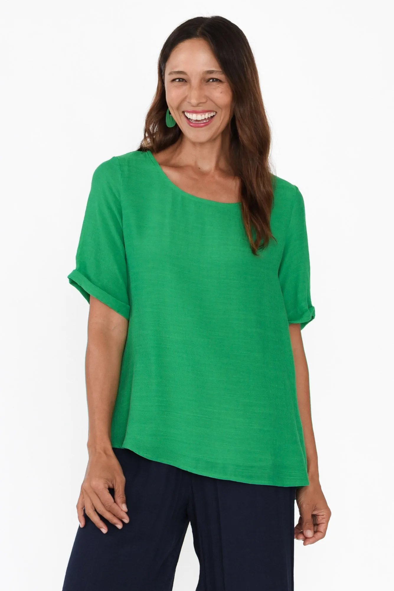 Nettie Green Cotton Blend Button Top sold by Blue Bungalow