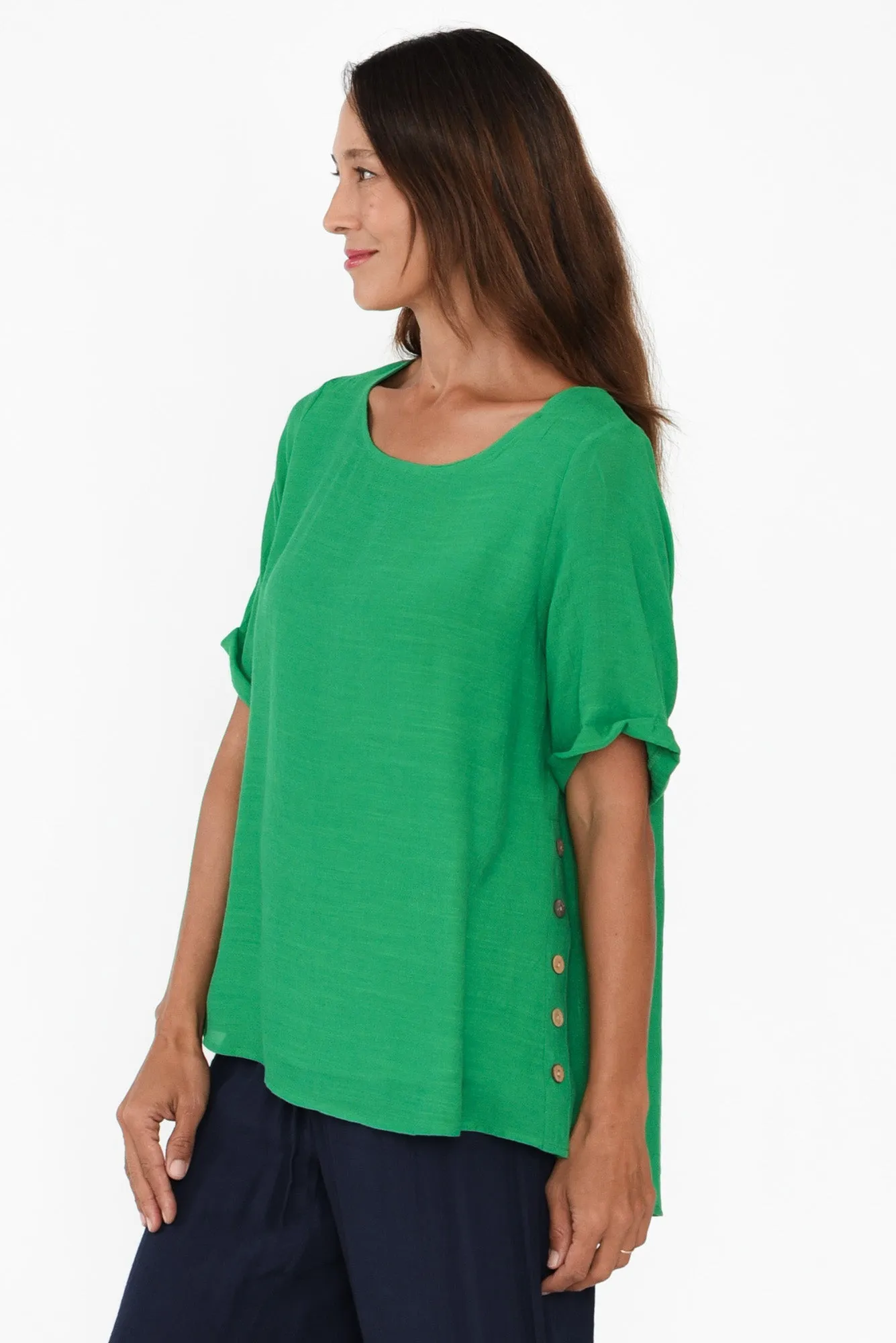 Nettie Green Cotton Blend Button Top sold by Blue Bungalow product image thumbnail 3
