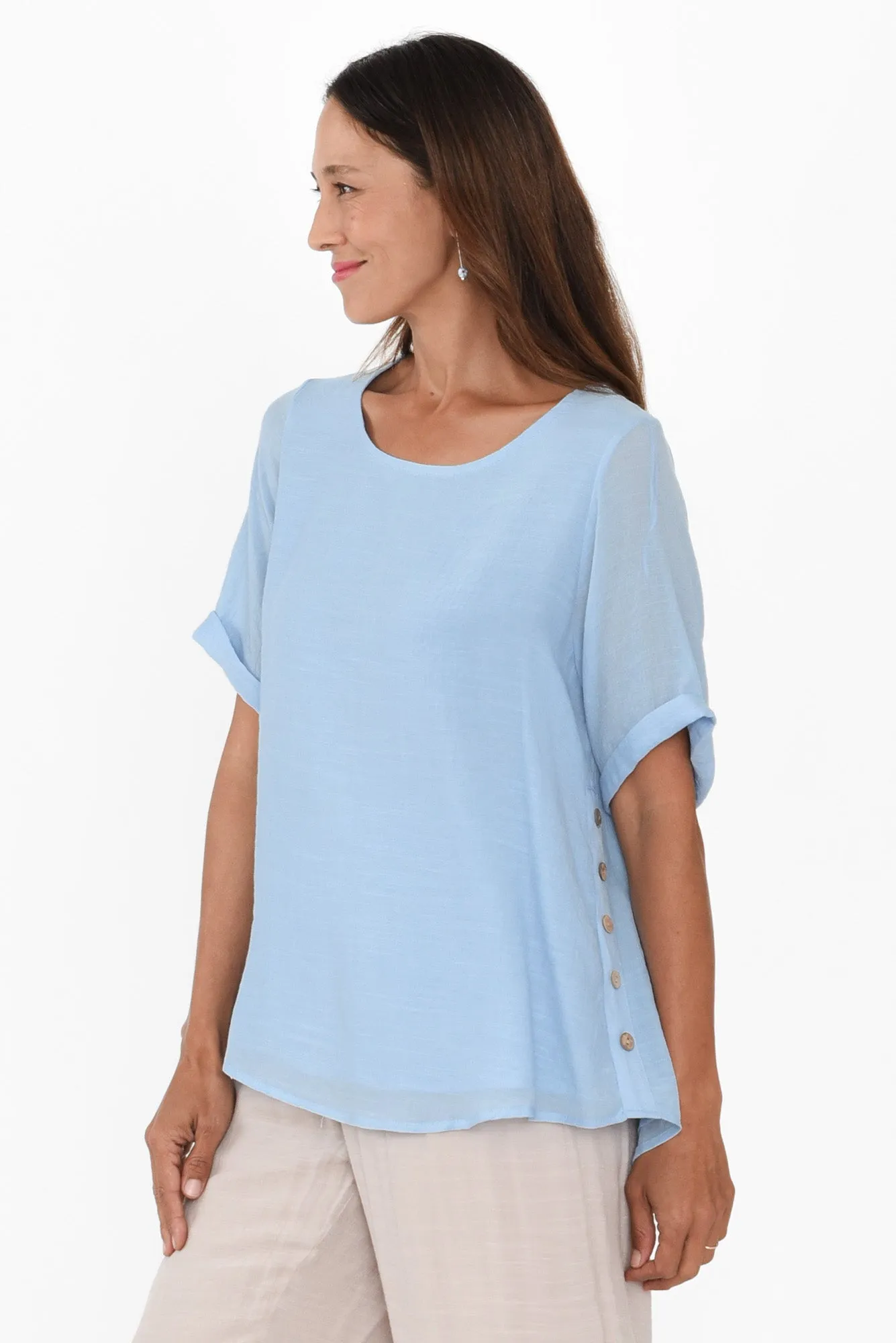 Nettie Sky Cotton Blend Button Top sold by Blue Bungalow product image thumbnail 3