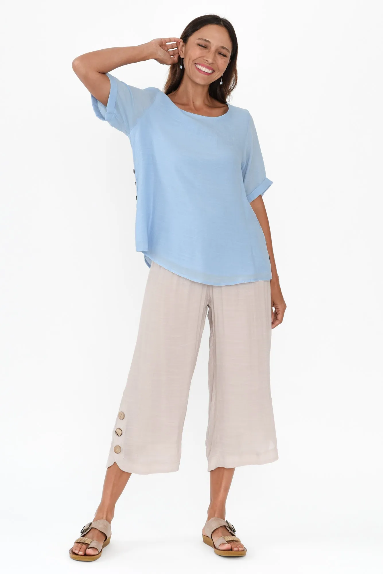 Nettie Sky Cotton Blend Button Top sold by Blue Bungalow product image thumbnail 2