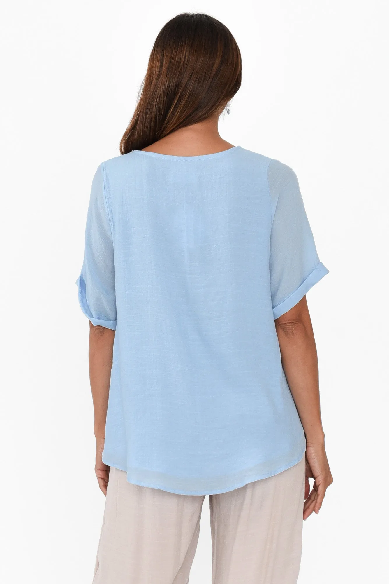 Nettie Sky Cotton Blend Button Top sold by Blue Bungalow product image thumbnail 4