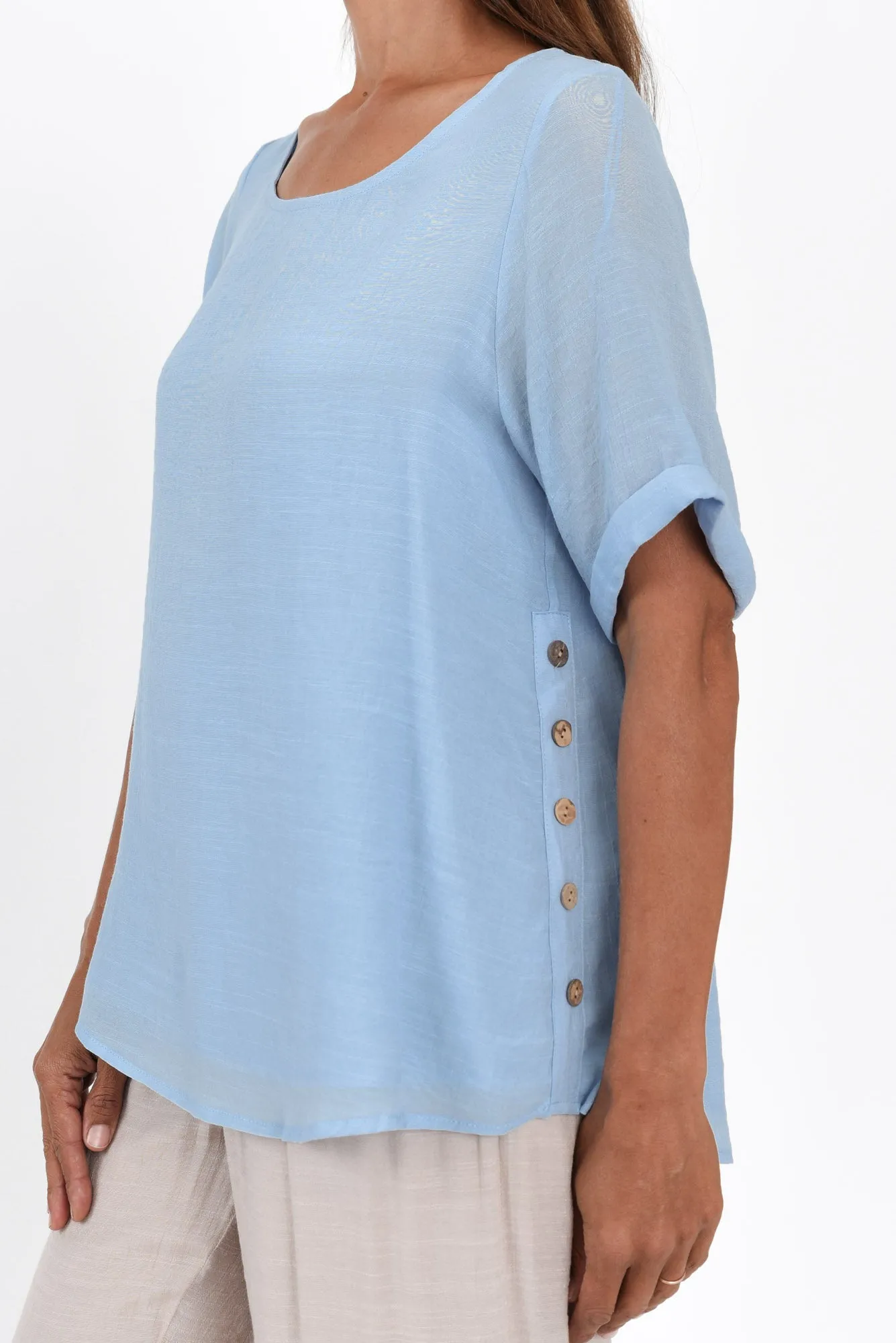 Nettie Sky Cotton Blend Button Top sold by Blue Bungalow product image thumbnail 5