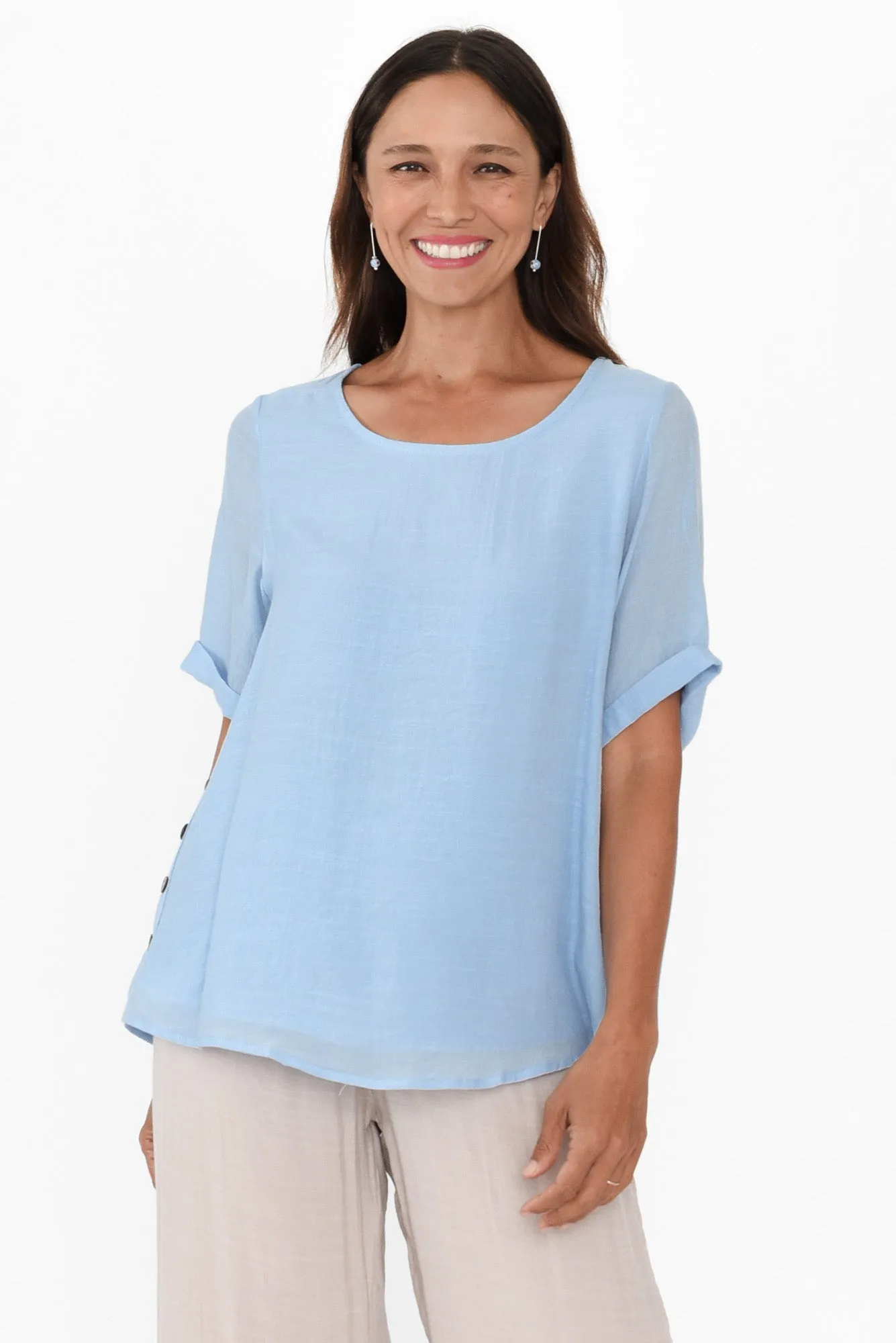 Nettie Sky Cotton Blend Button Top sold by Blue Bungalow