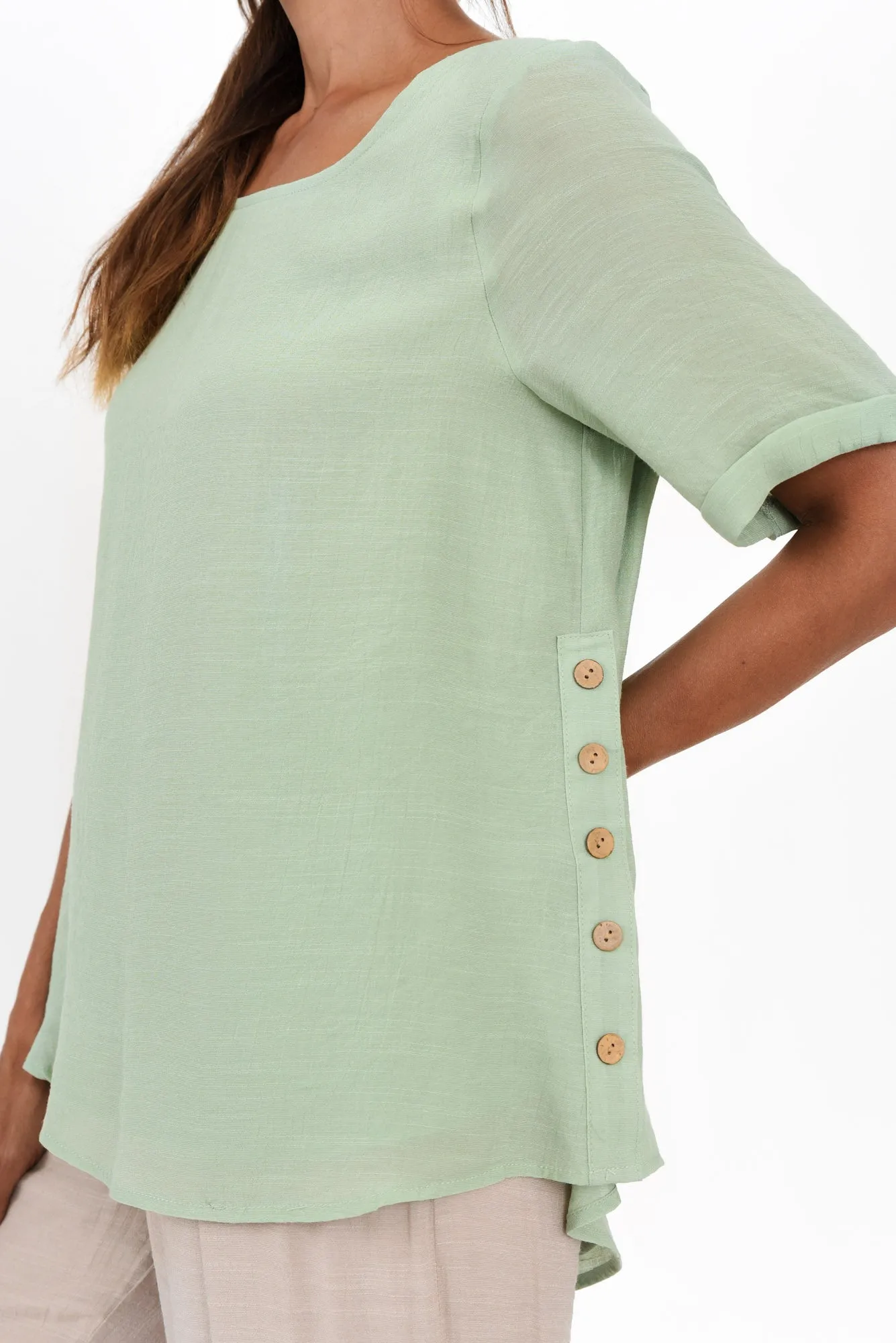 Nettie Sage Cotton Blend Button Top sold by Blue Bungalow product image thumbnail 5