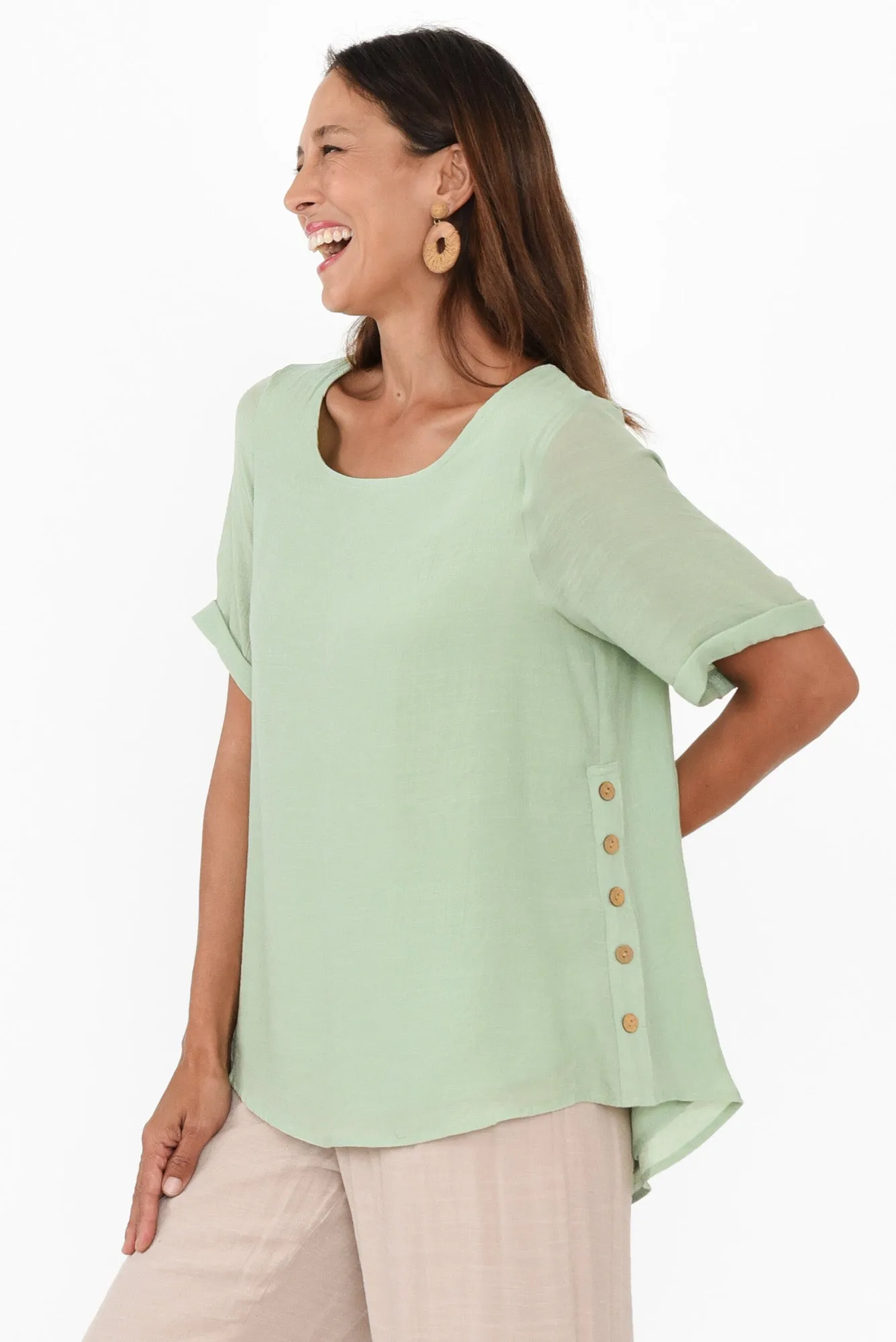 Nettie Sage Cotton Blend Button Top sold by Blue Bungalow product image thumbnail 3