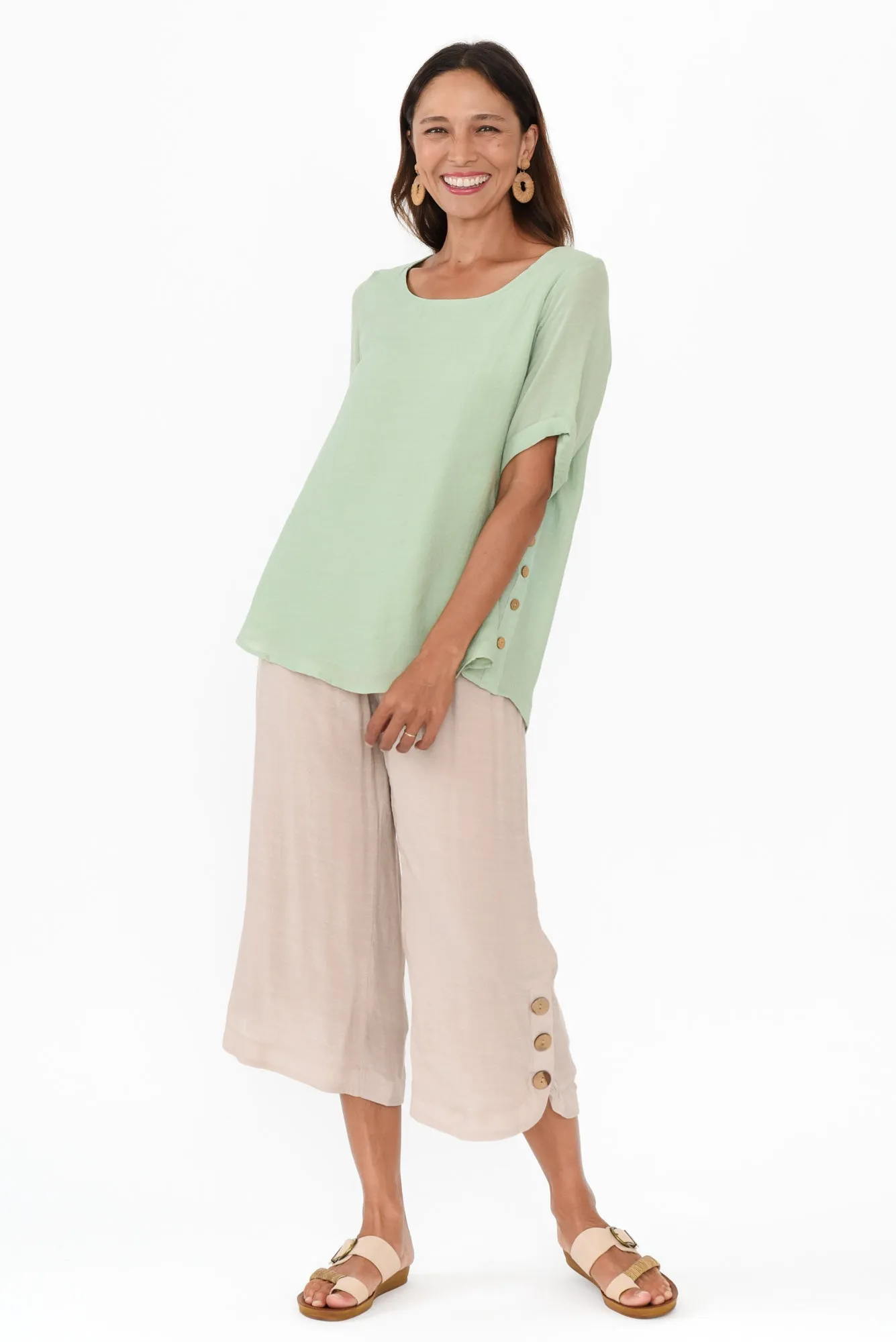 Nettie Sage Cotton Blend Button Top sold by Blue Bungalow product image thumbnail 2