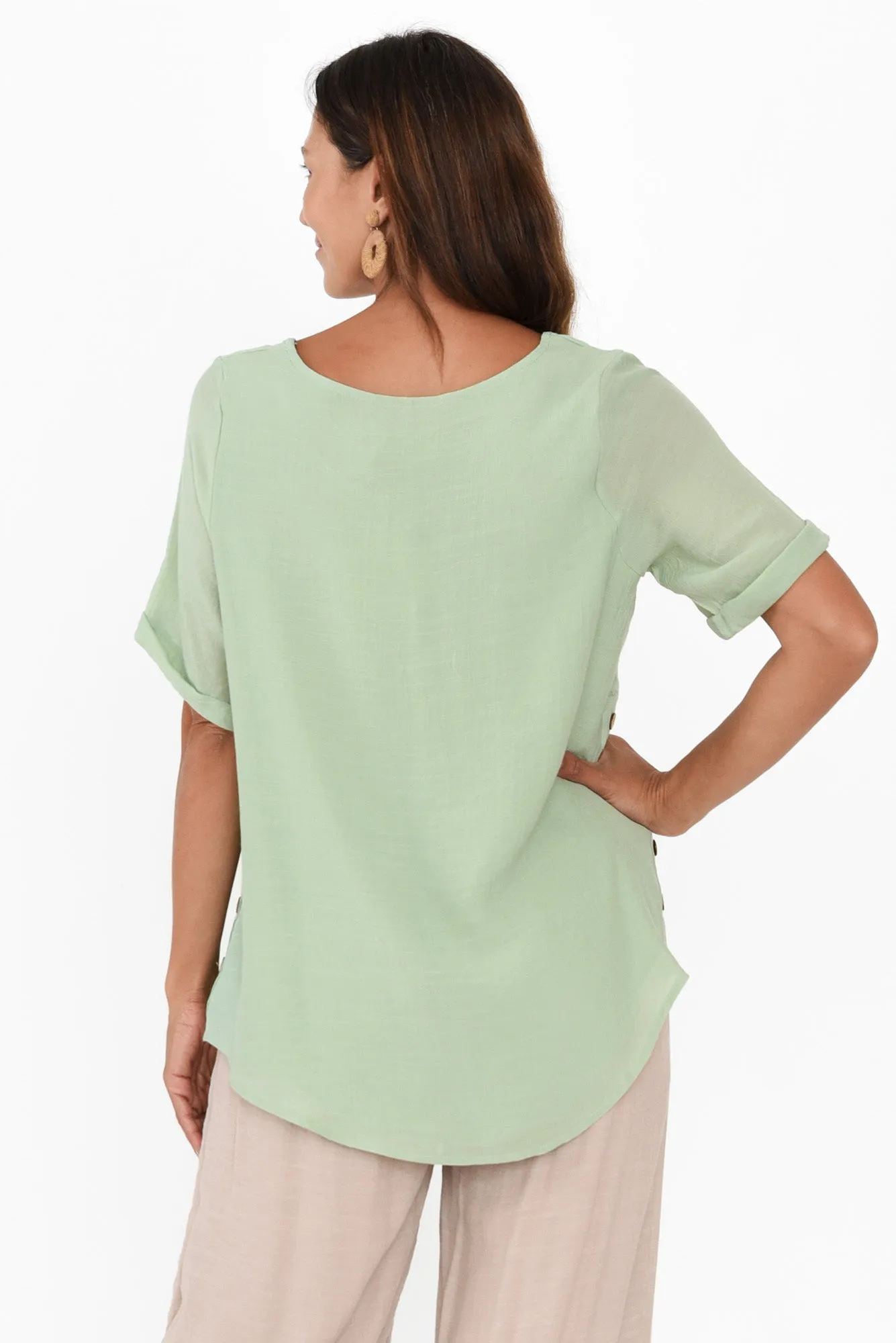 Nettie Sage Cotton Blend Button Top sold by Blue Bungalow product image thumbnail 4