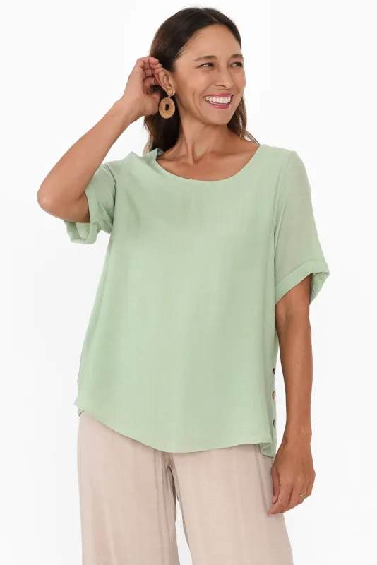 Nettie Sage Cotton Blend Button Top sold by Blue Bungalow