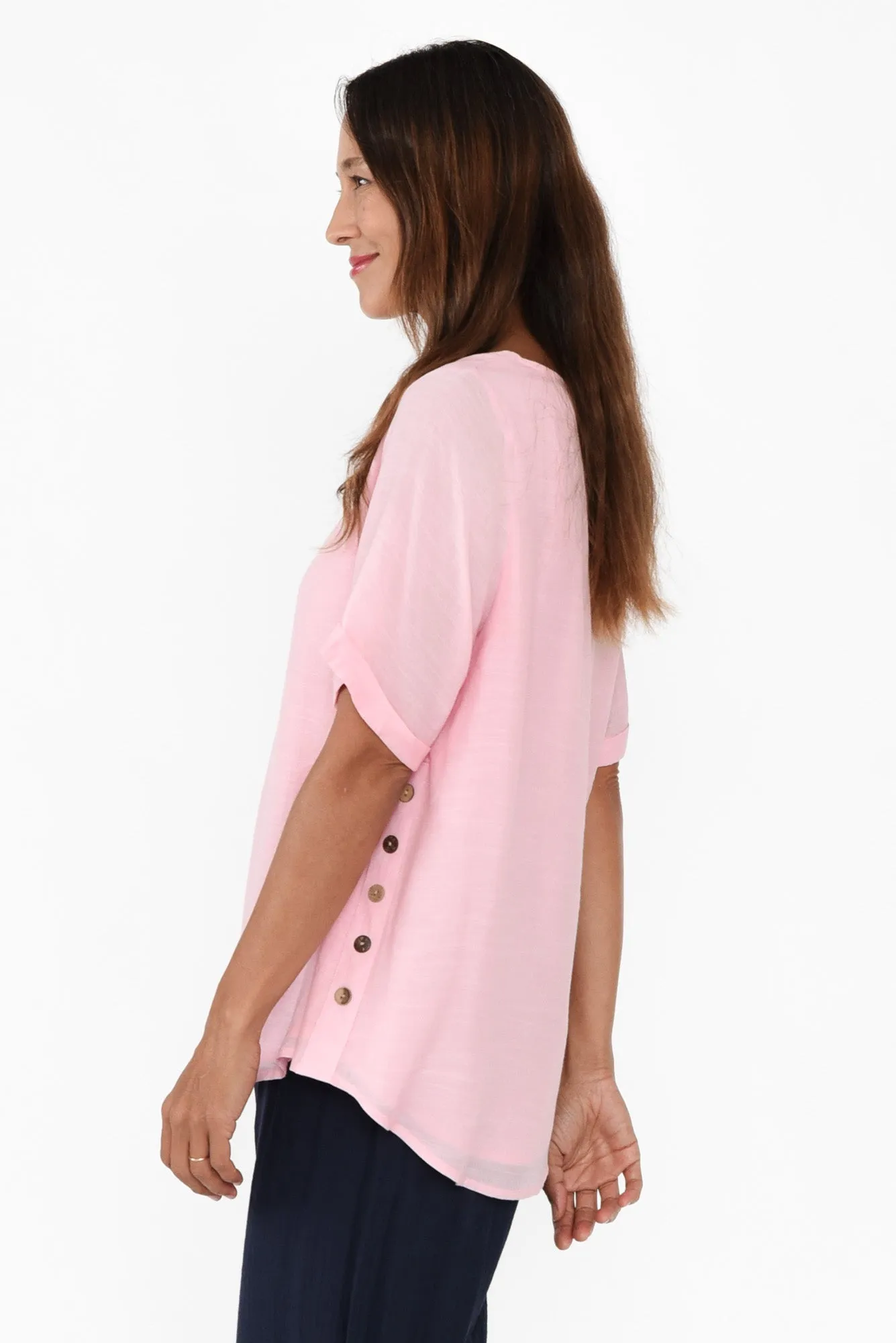 Nettie Pink Cotton Blend Button Top sold by Blue Bungalow product image thumbnail 3