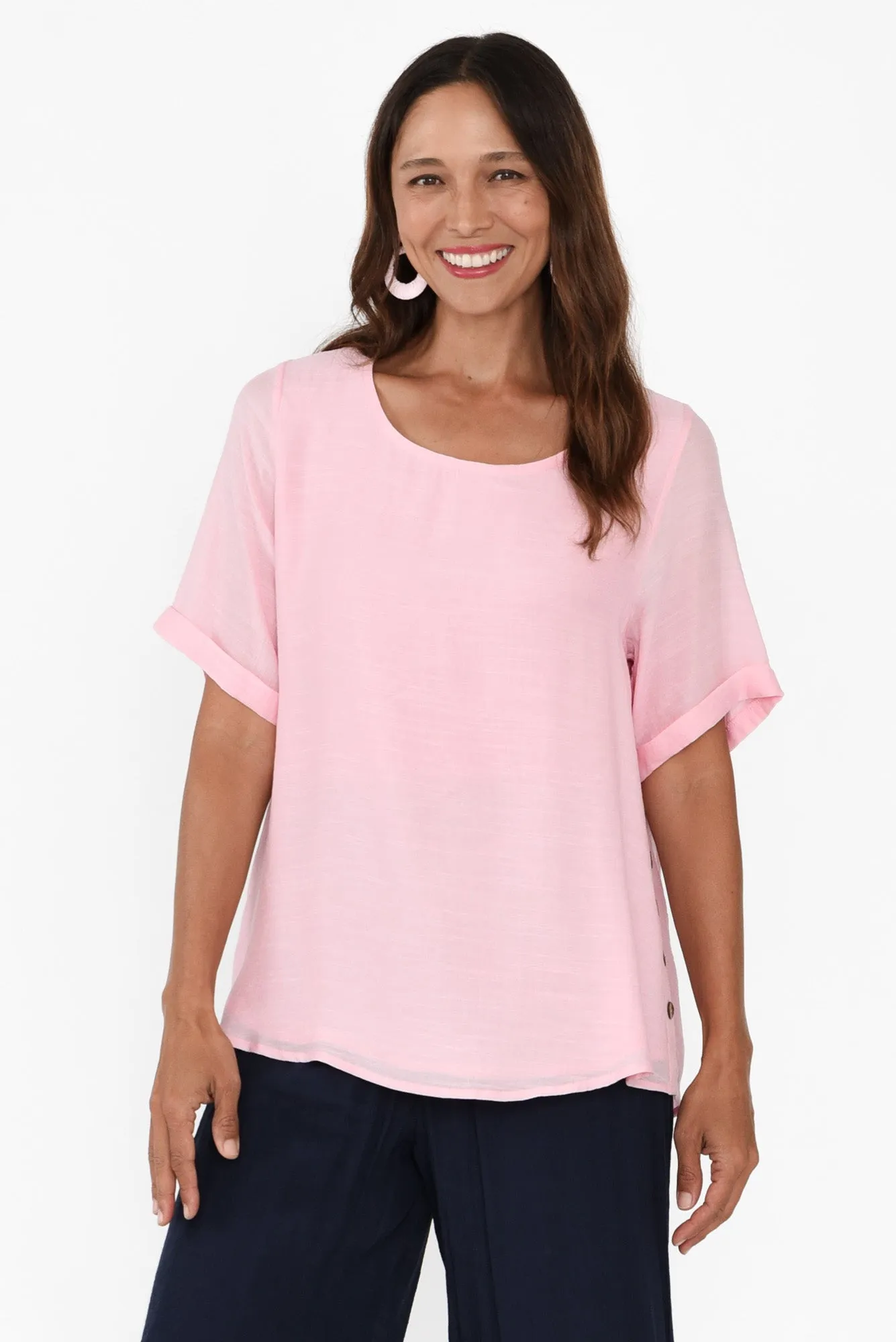 Nettie Pink Cotton Blend Button Top sold by Blue Bungalow