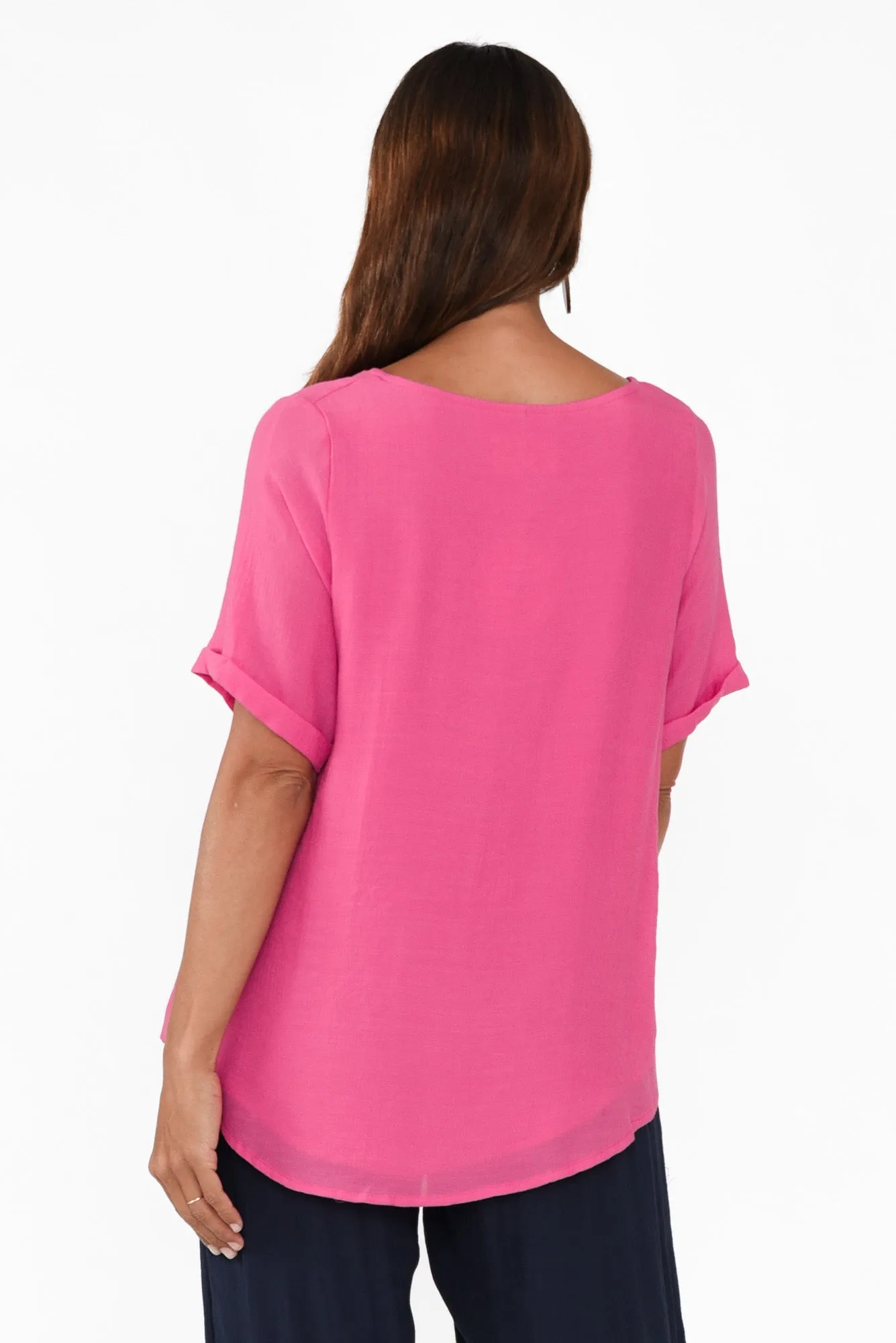 Nettie Hot Pink Cotton Blend Button Top sold by Blue Bungalow product image thumbnail 4