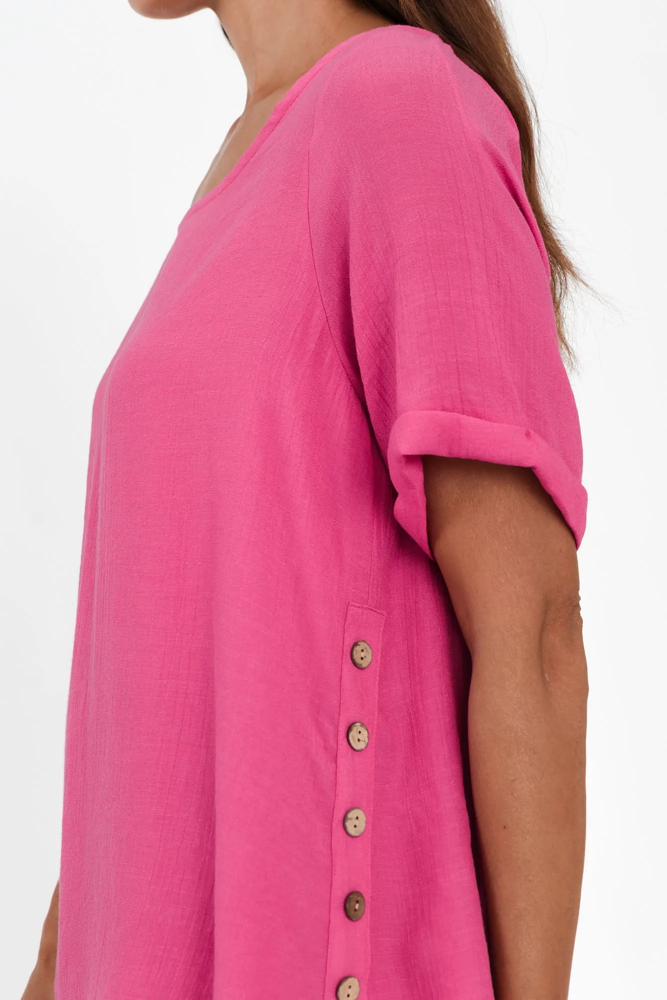 Nettie Hot Pink Cotton Blend Button Top sold by Blue Bungalow product image thumbnail 5