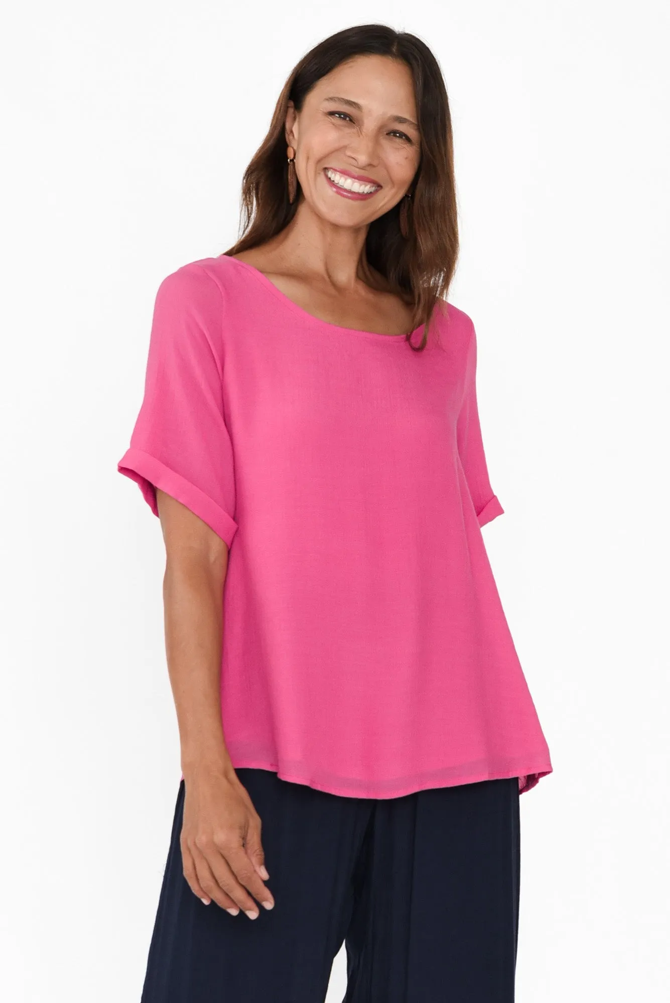 Nettie Hot Pink Cotton Blend Button Top sold by Blue Bungalow