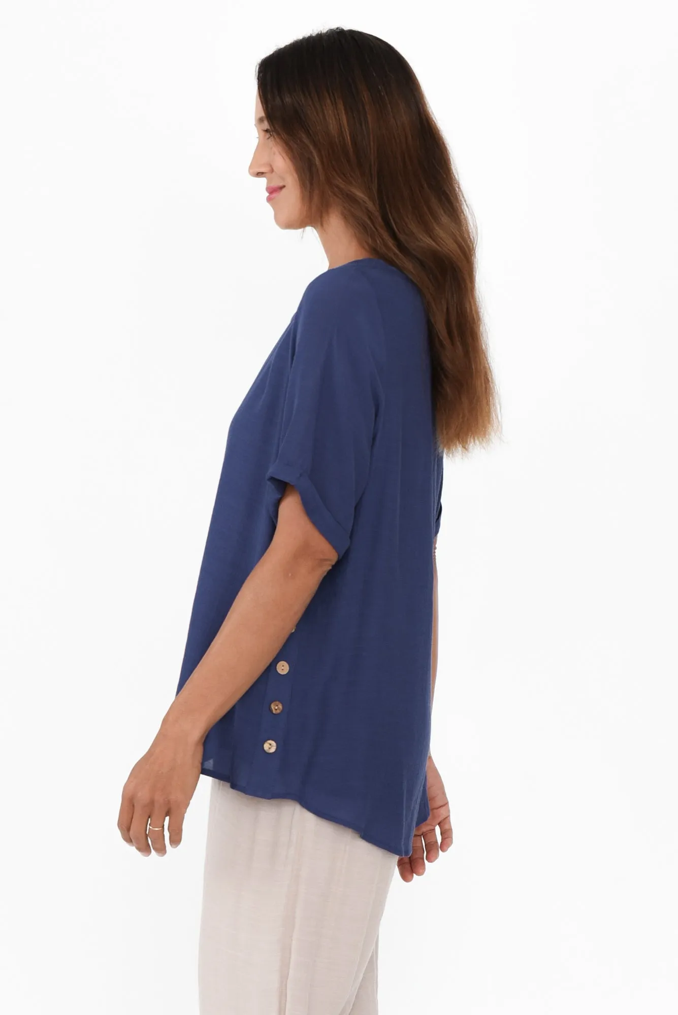 Nettie Cobalt Cotton Blend Button Top sold by Blue Bungalow product image thumbnail 3