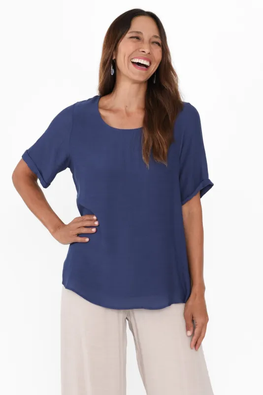 Nettie Cobalt Cotton Blend Button Top sold by Blue Bungalow