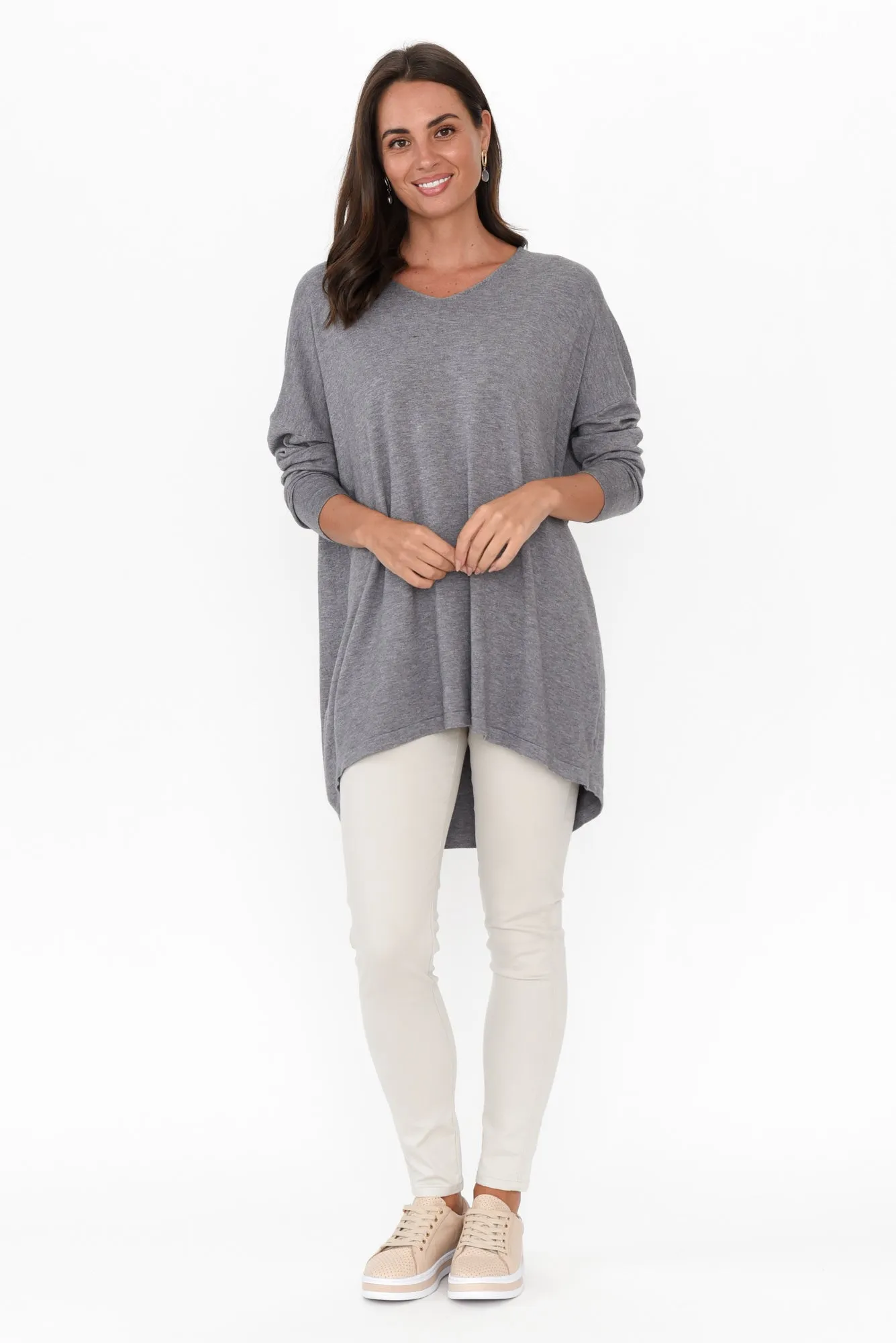 Piper Grey V Neck Knit Jumper sold by Blue Bungalow product image thumbnail 2