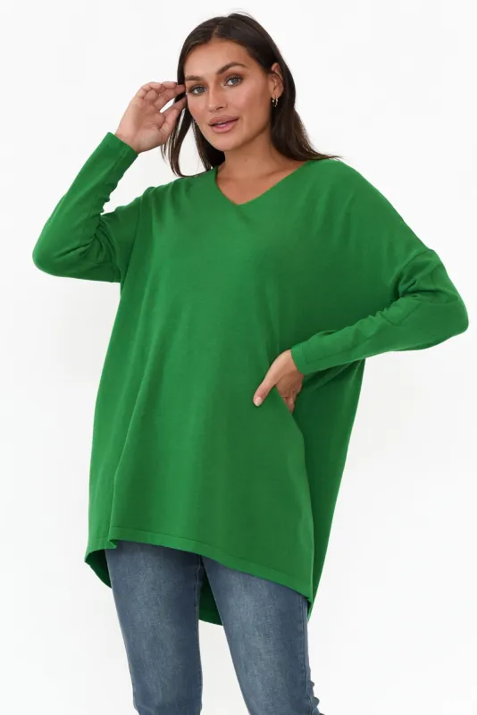 Piper Green V Neck Knit Jumper sold by Blue Bungalow