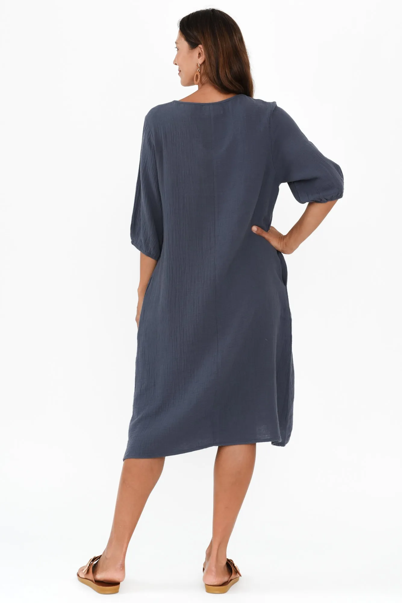 Caylen Navy Cotton Cheesecloth Dress sold by Blue Bungalow product image thumbnail 5