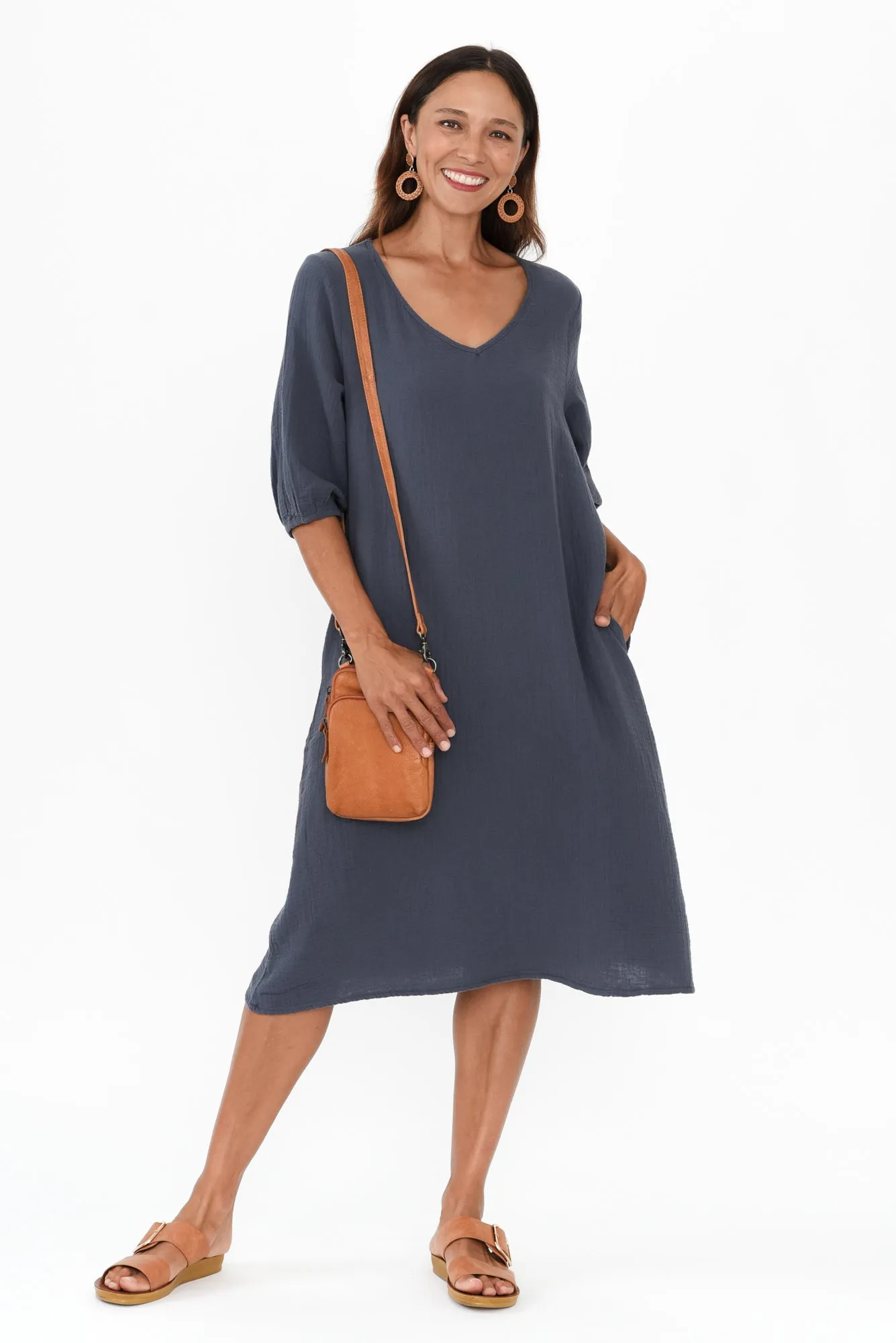 Caylen Navy Cotton Cheesecloth Dress sold by Blue Bungalow product image thumbnail 3