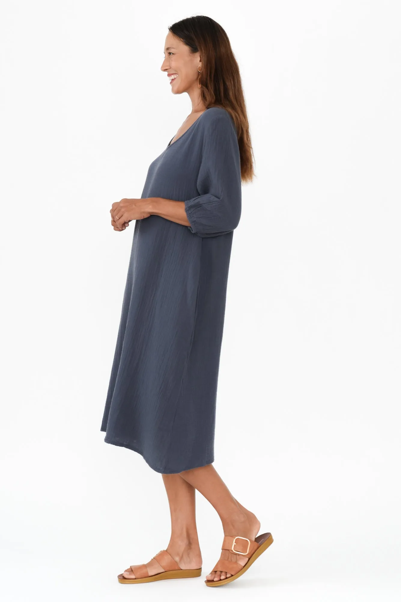 Caylen Navy Cotton Cheesecloth Dress sold by Blue Bungalow product image thumbnail 4