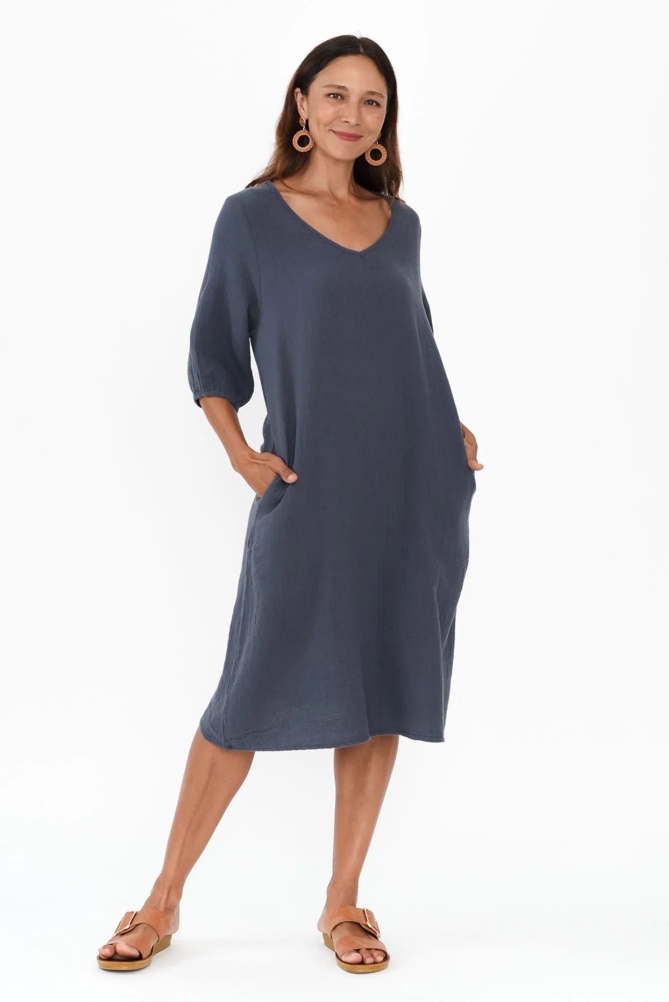 Caylen Navy Cotton Cheesecloth Dress sold by Blue Bungalow product image thumbnail 2