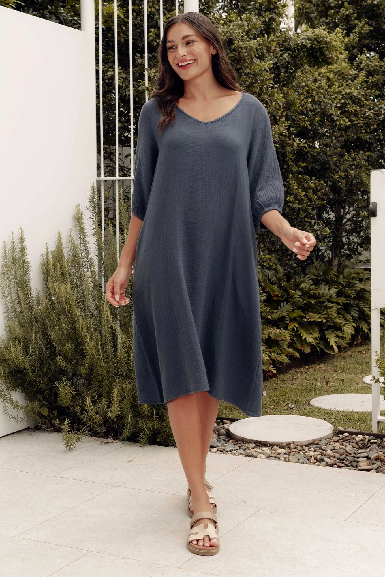 Caylen Navy Cotton Cheesecloth Dress sold by Blue Bungalow