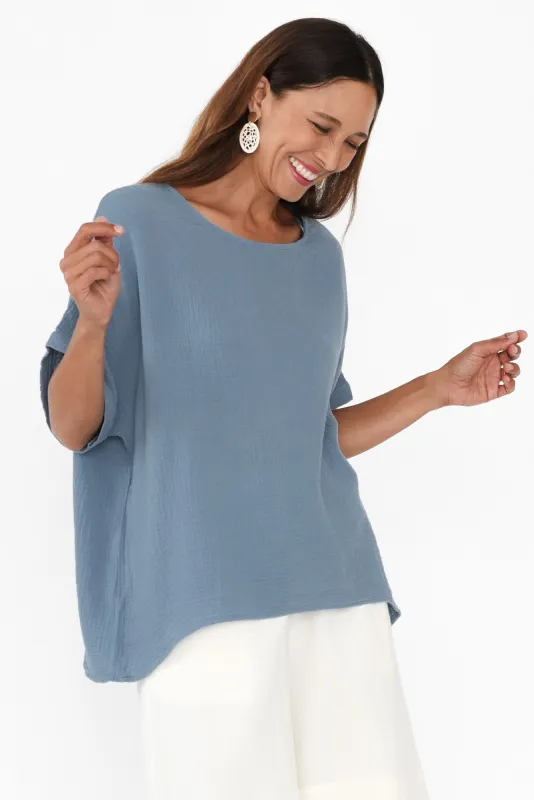 Elaine Blue Cotton Cheesecloth Top sold by Blue Bungalow