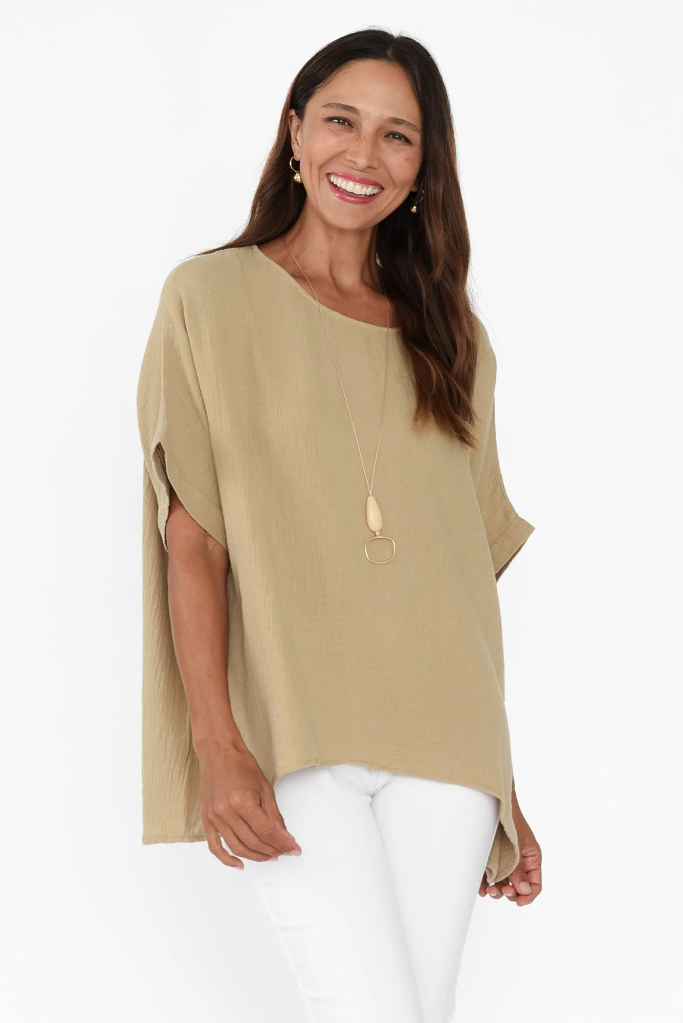 Elaine Mocha Cotton Cheesecloth Top sold by Blue Bungalow
