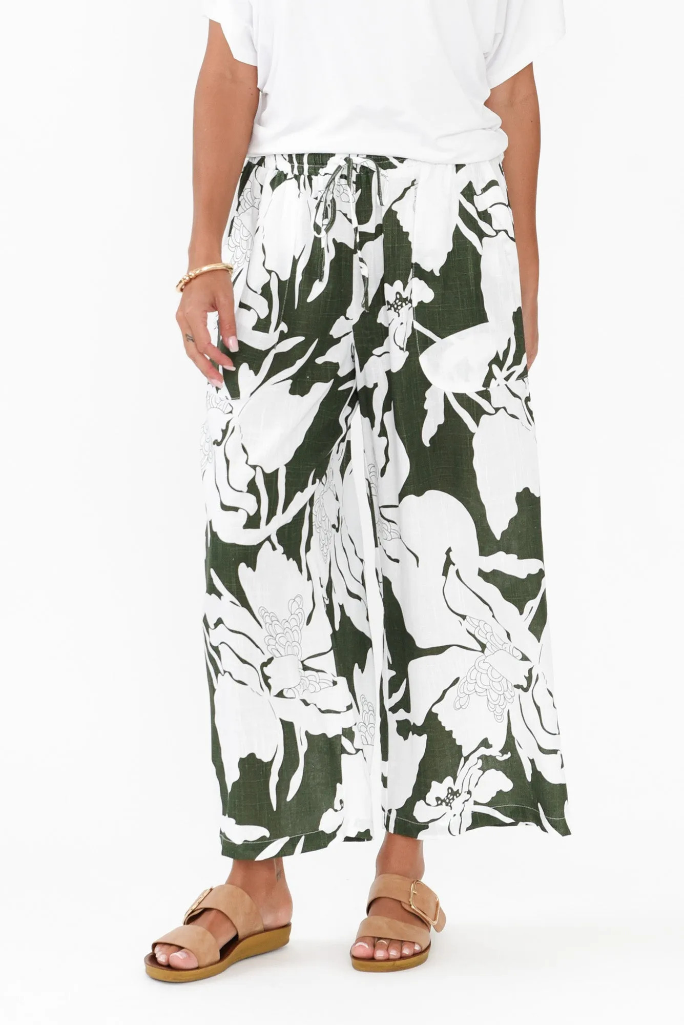 Minnelli Green Floral Linen Cotton Pants sold by Blue Bungalow