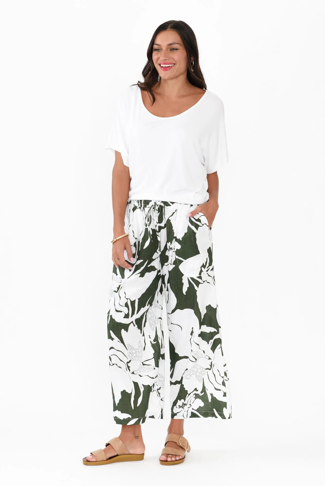 Minnelli Green Floral Linen Cotton Pants sold by Blue Bungalow product image thumbnail 2