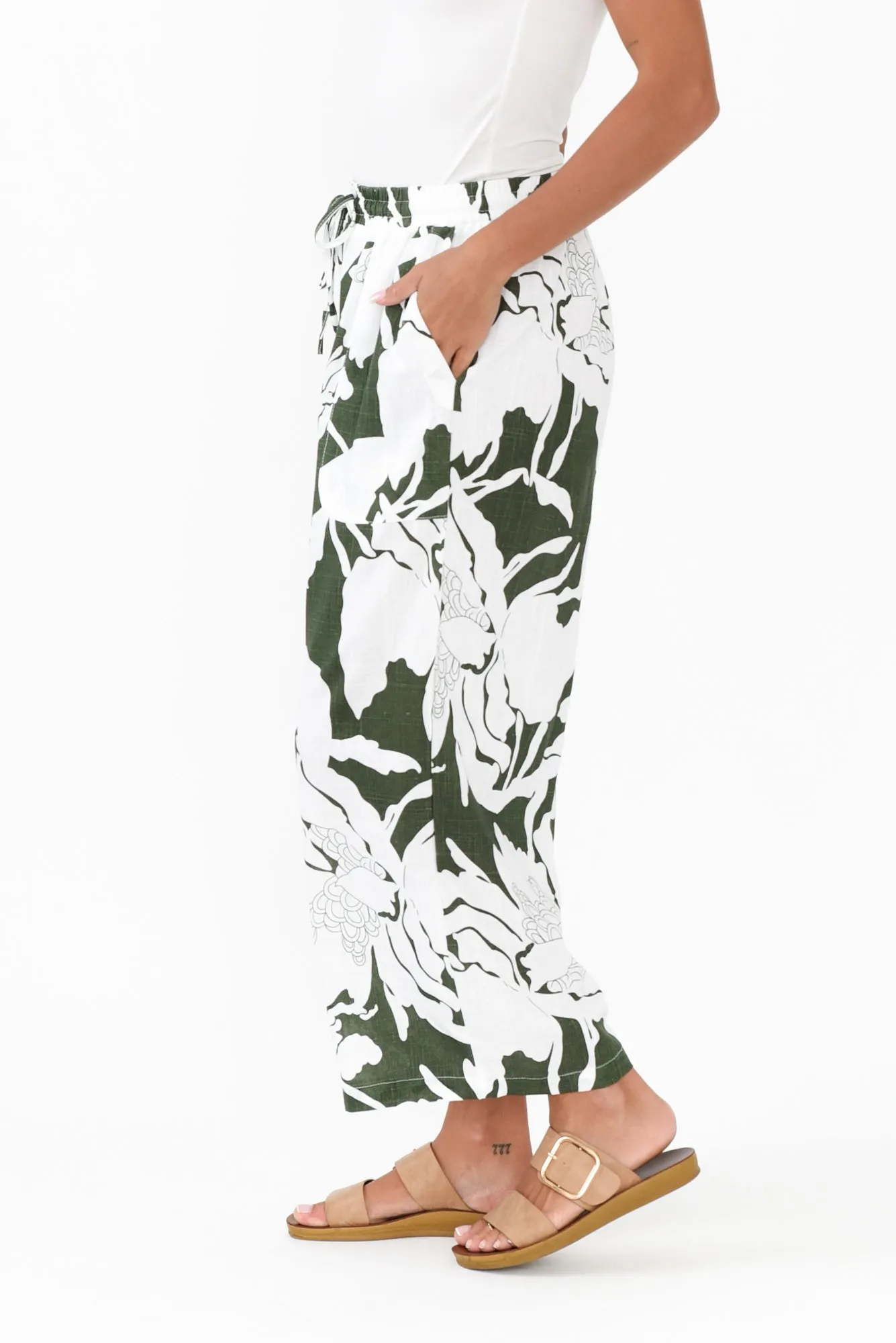 Minnelli Green Floral Linen Cotton Pants sold by Blue Bungalow product image thumbnail 3