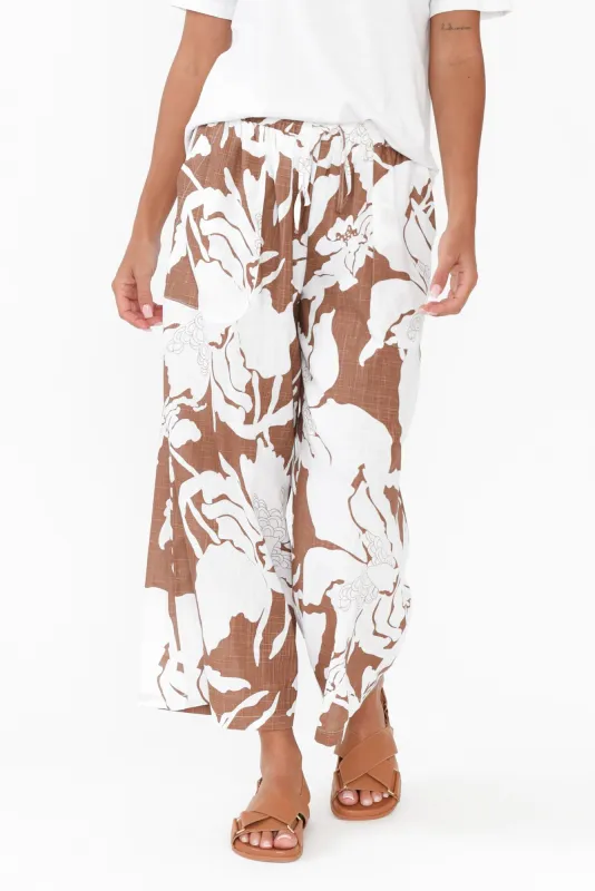 Minnelli Brown Floral Linen Cotton Pants sold by Blue Bungalow