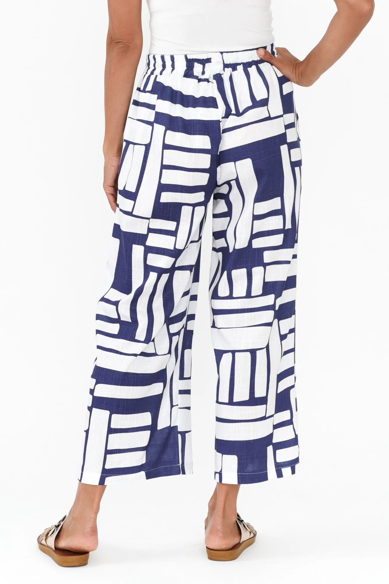 Minnelli Blue Geo Linen Cotton Pants sold by Blue Bungalow product image thumbnail 5