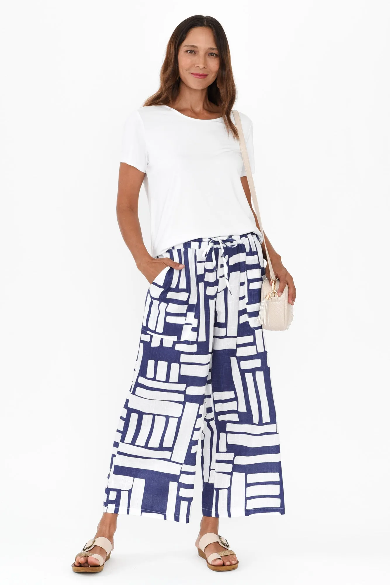 Minnelli Blue Geo Linen Cotton Pants sold by Blue Bungalow product image thumbnail 2