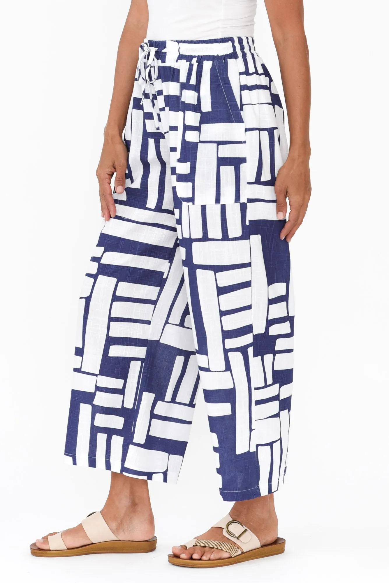 Minnelli Blue Geo Linen Cotton Pants sold by Blue Bungalow product image thumbnail 4