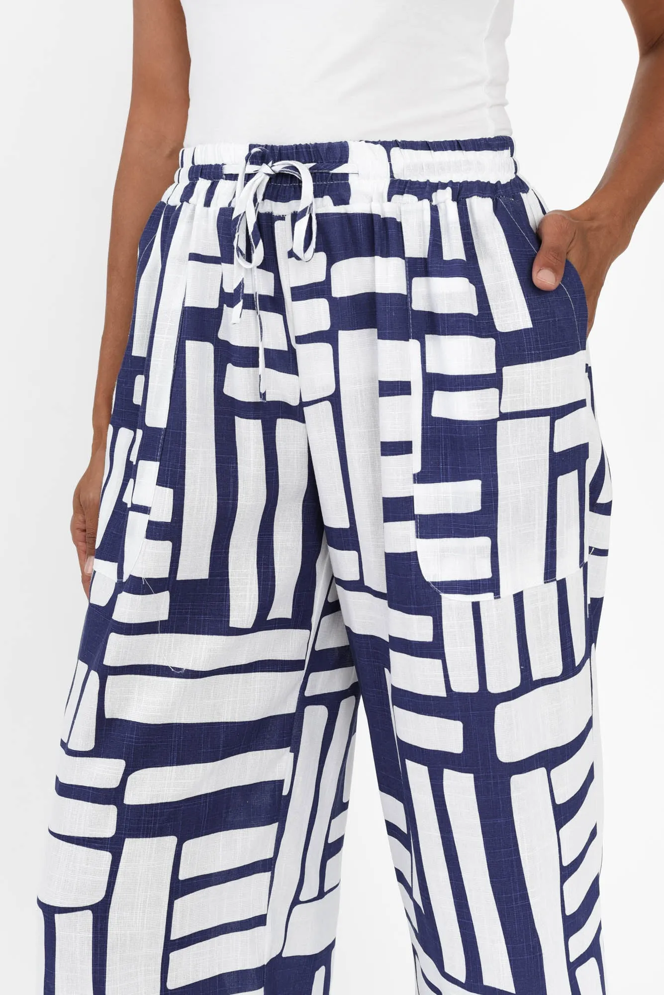 Minnelli Blue Geo Linen Cotton Pants sold by Blue Bungalow product image thumbnail 3