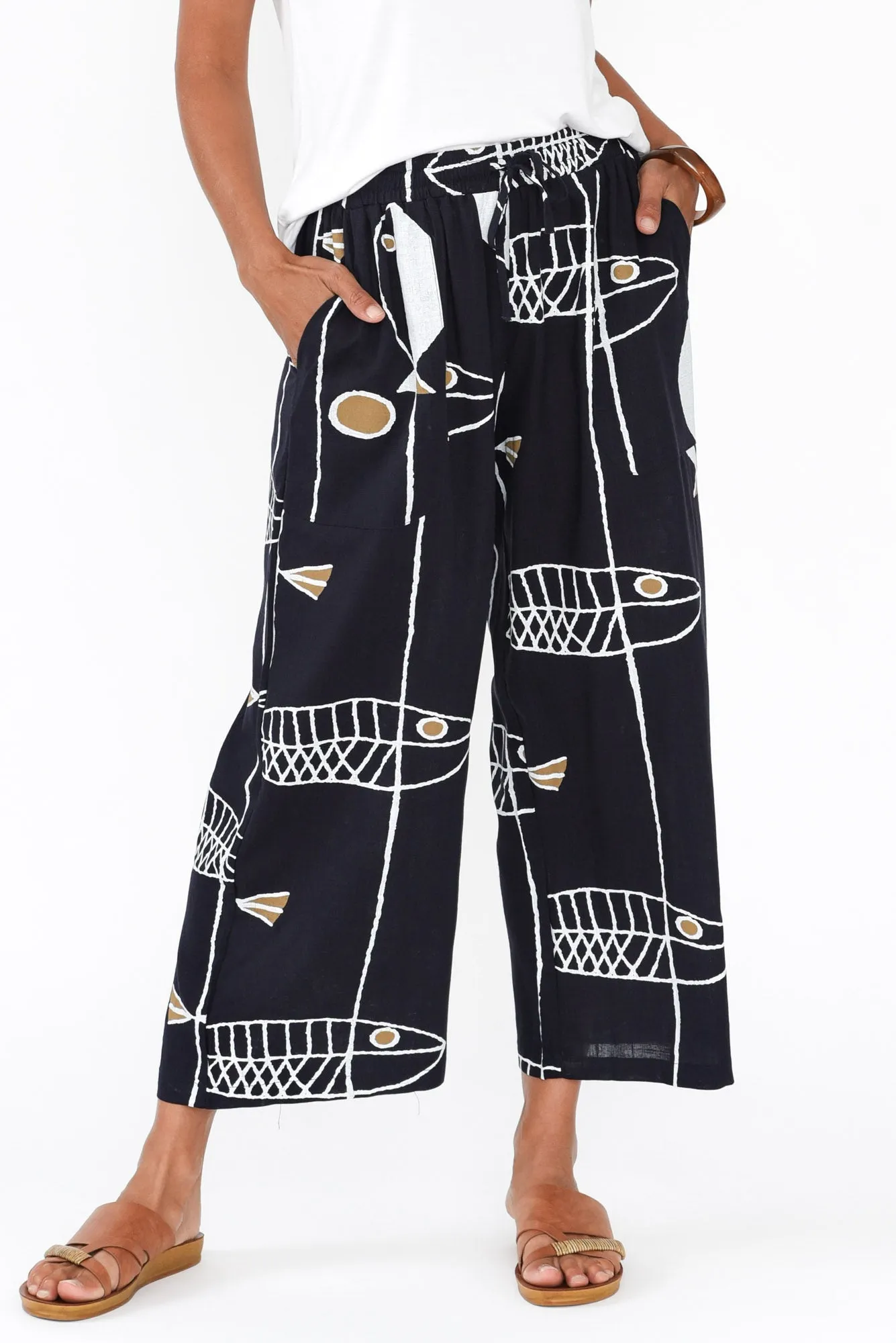 Minnelli Navy Sea Linen Cotton Pants sold by Blue Bungalow