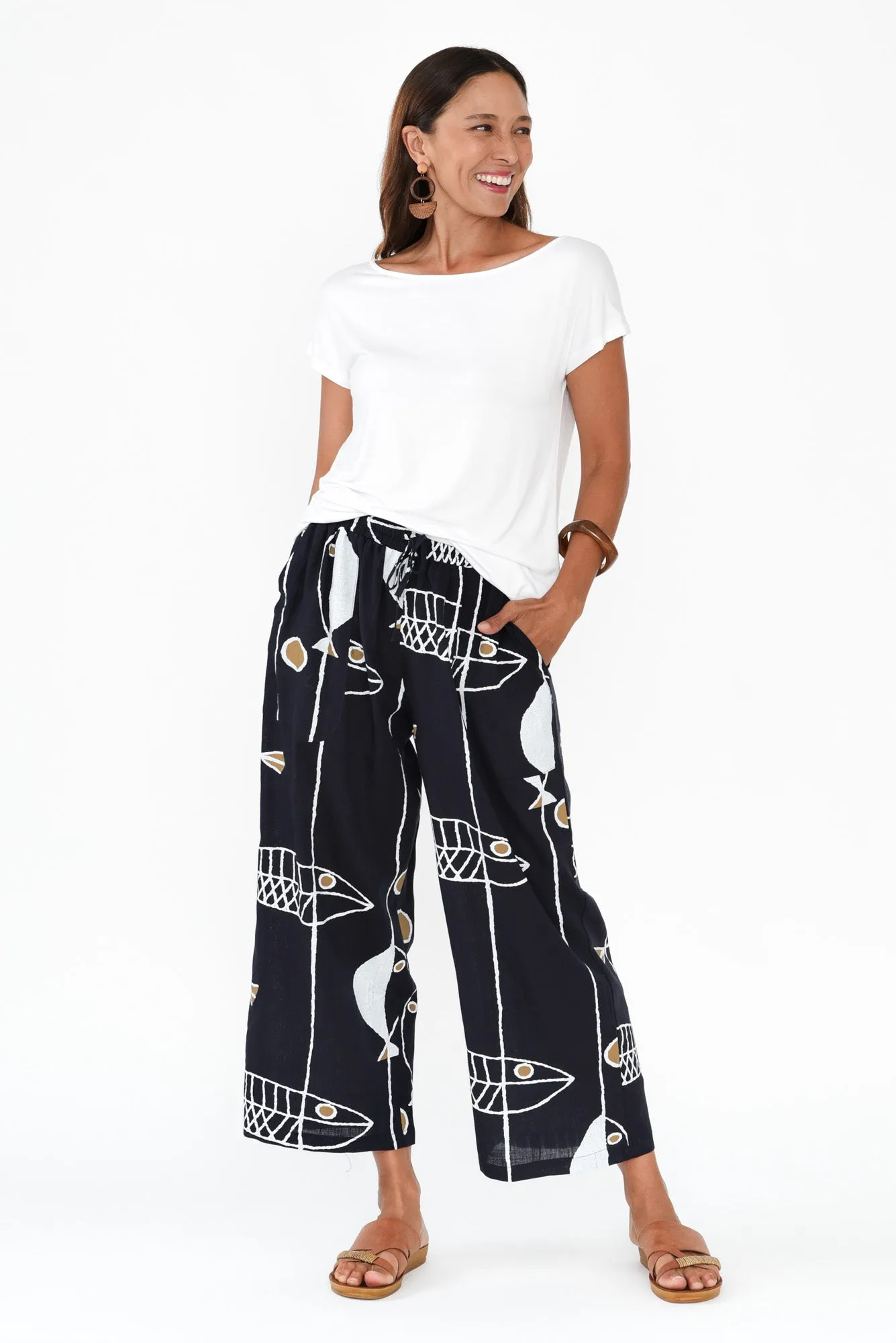 Minnelli Navy Sea Linen Cotton Pants sold by Blue Bungalow product image thumbnail 2