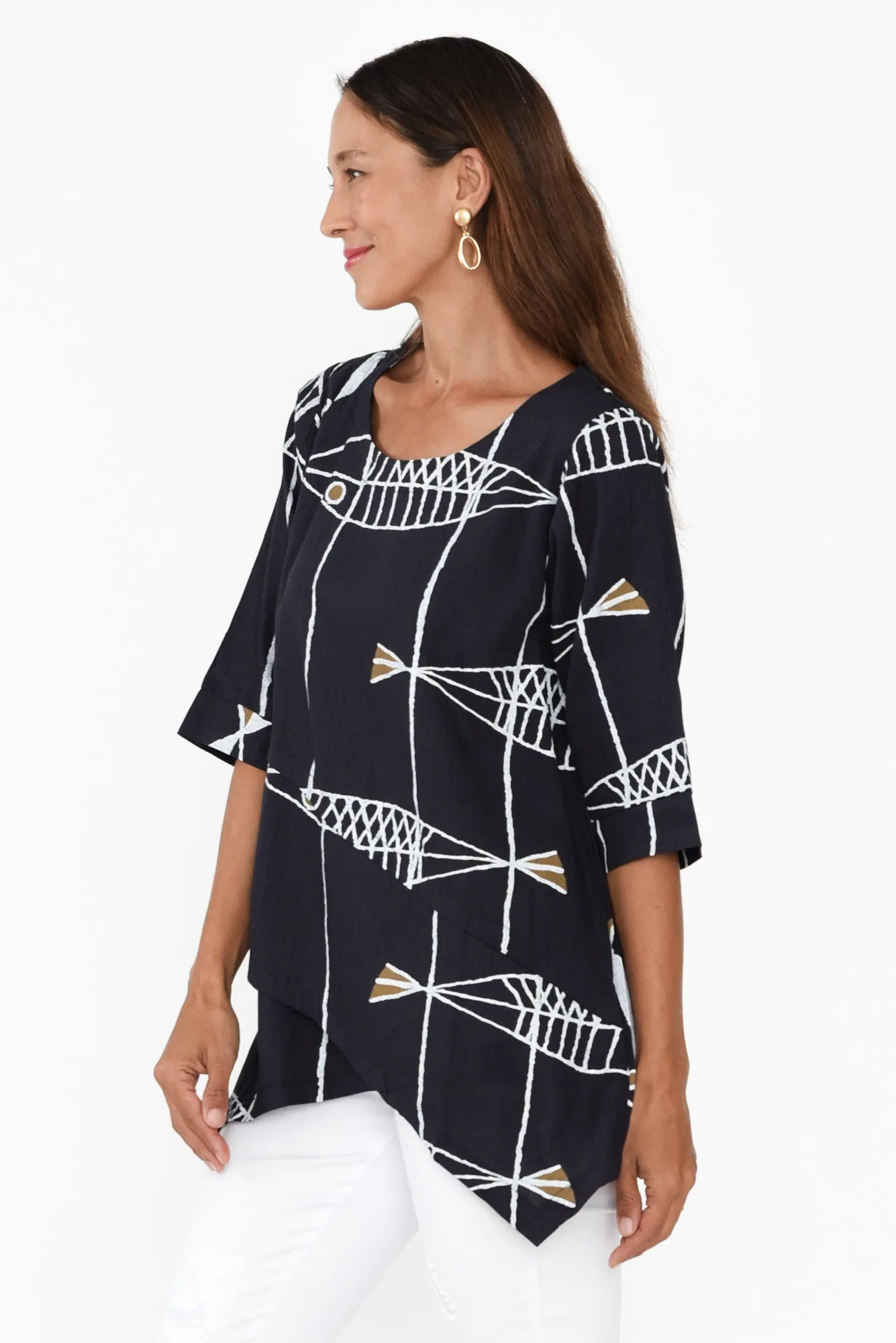 Anya Navy Sea Linen Cotton Top sold by Blue Bungalow product image thumbnail 3