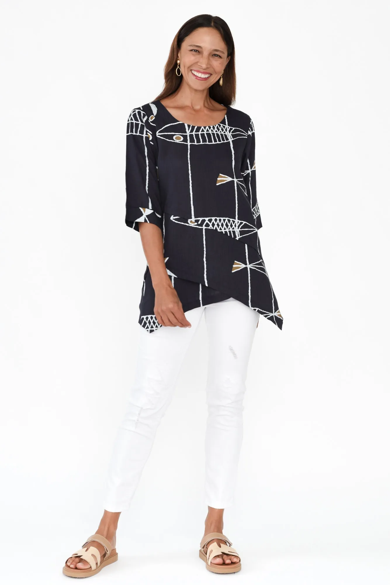 Anya Navy Sea Linen Cotton Top sold by Blue Bungalow product image thumbnail 2