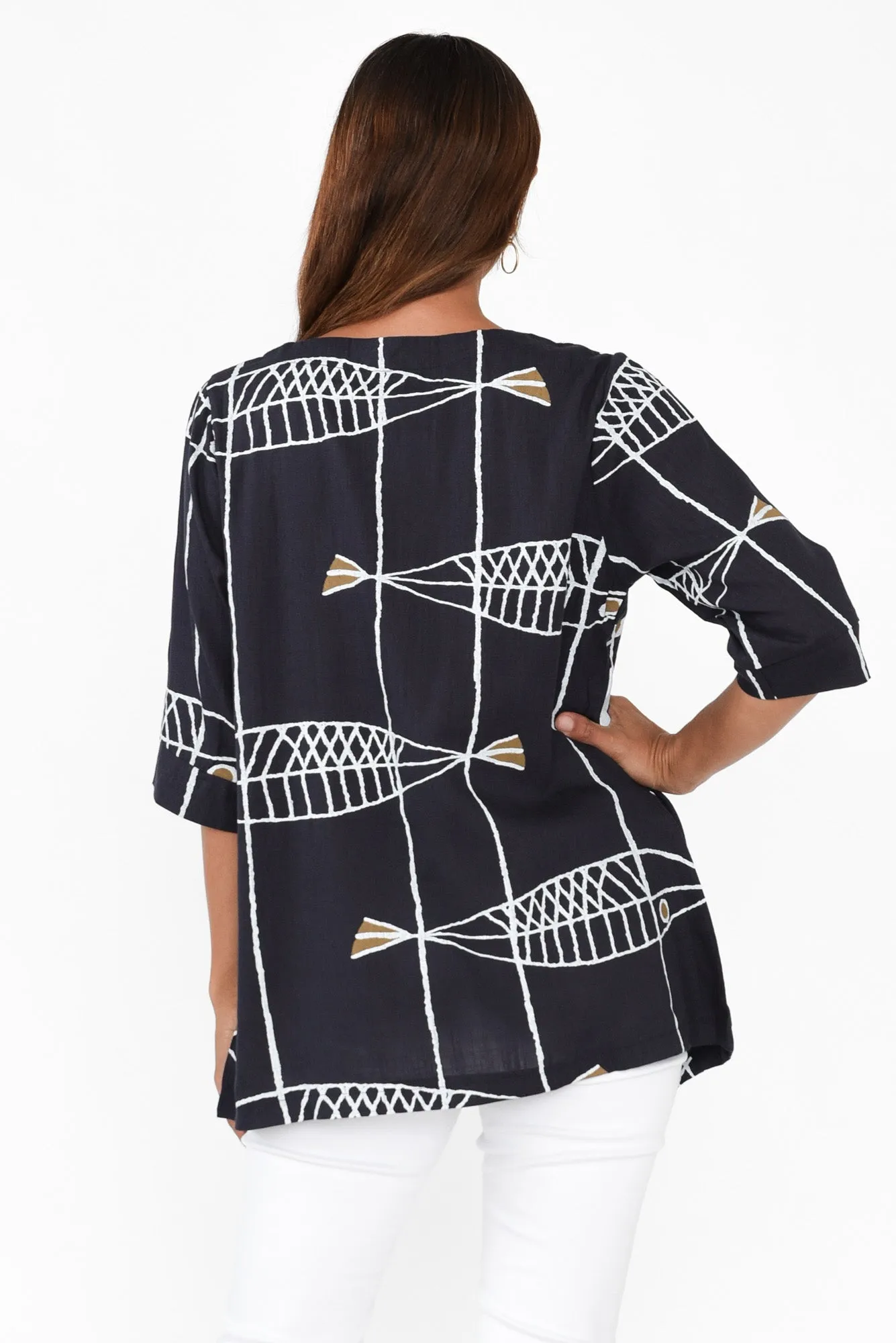 Anya Navy Sea Linen Cotton Top sold by Blue Bungalow product image thumbnail 4