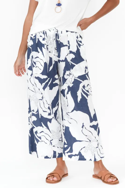 Minnelli Blue Floral Linen Cotton Pants sold by Blue Bungalow