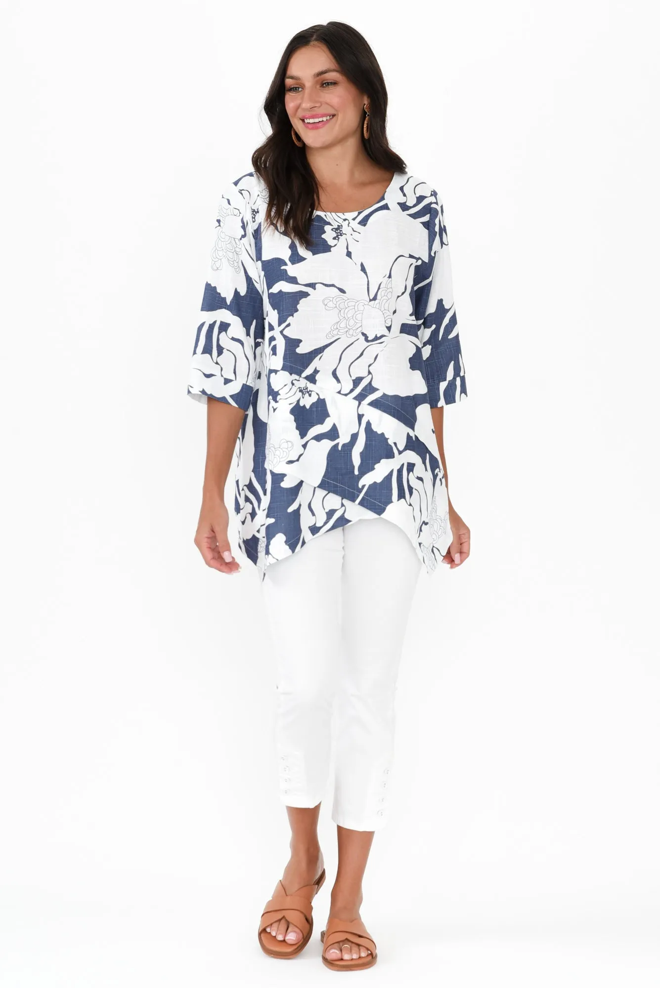 Anya Blue Floral Linen Cotton Top sold by Blue Bungalow product image thumbnail 2