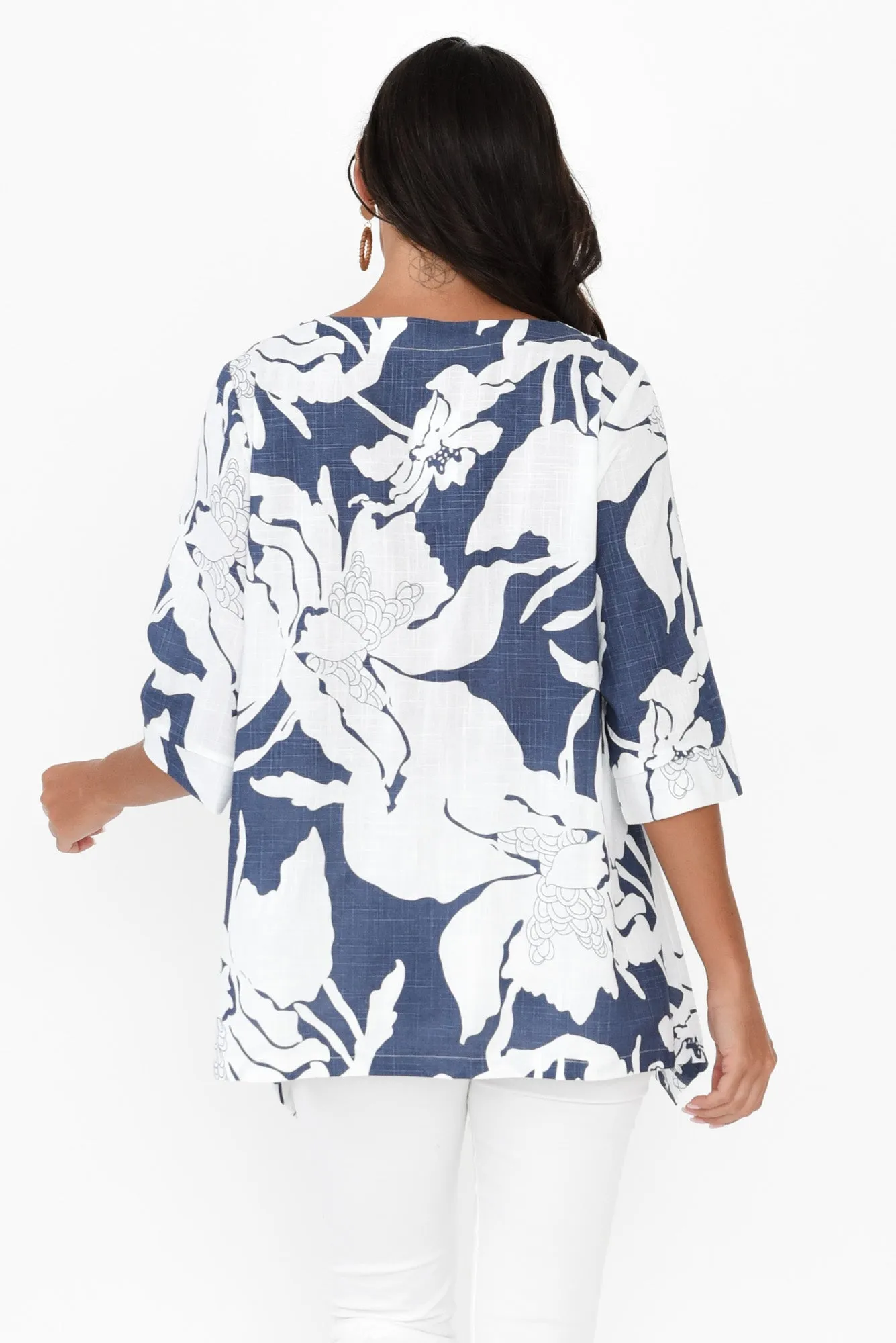 Anya Blue Floral Linen Cotton Top sold by Blue Bungalow product image thumbnail 4