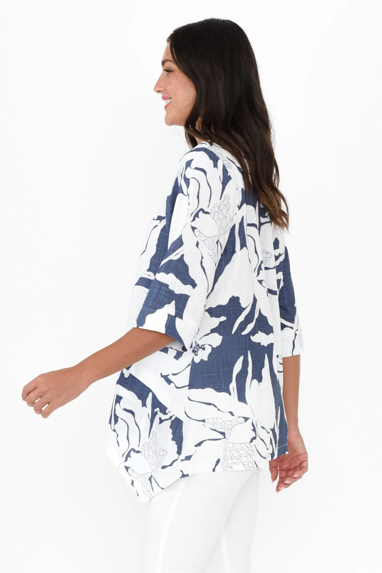 Anya Blue Floral Linen Cotton Top sold by Blue Bungalow product image thumbnail 3