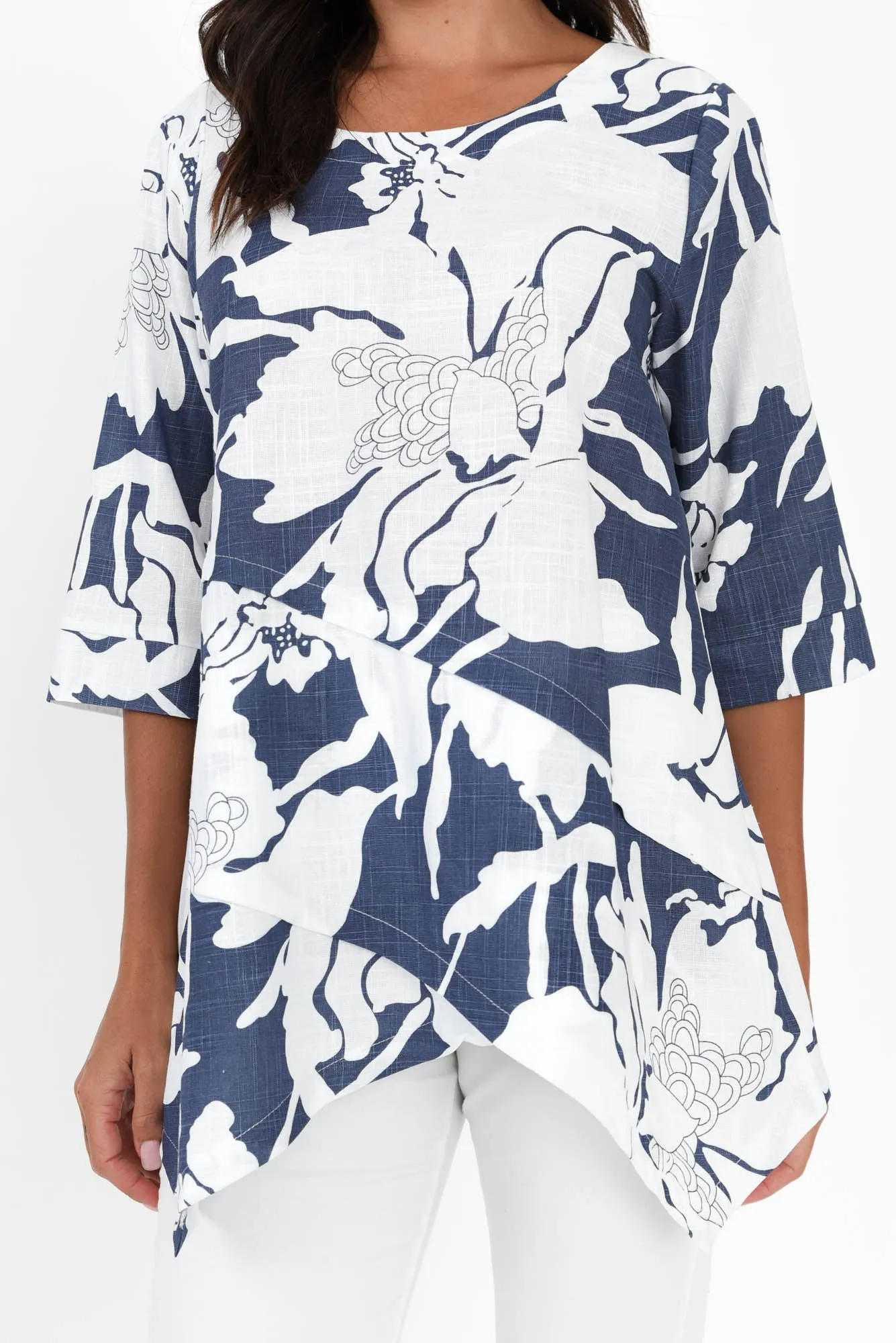 Anya Blue Floral Linen Cotton Top sold by Blue Bungalow product image thumbnail 5