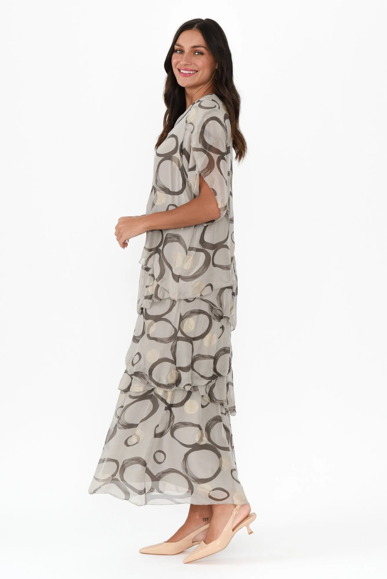 Rosetta Taupe Circle Silk Layer Dress sold by Blue Bungalow product image thumbnail 3